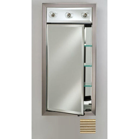 Afina Signature 17" x 40" Meridian Antique Gold With Antique Silver Caps Recessed Right Hinged Single Door Medicine Cabinet With Contemporary Lights