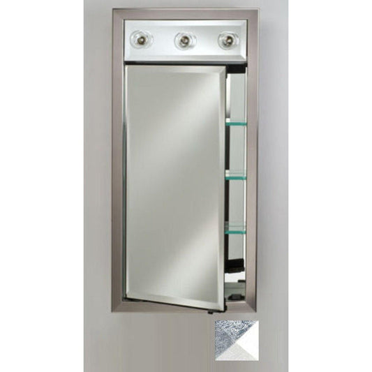 Afina Signature 17" x 40" Meridian Antique Silver With Antique Silver Caps Recessed Left Hinged Single Door Medicine Cabinet With Contemporary Lights