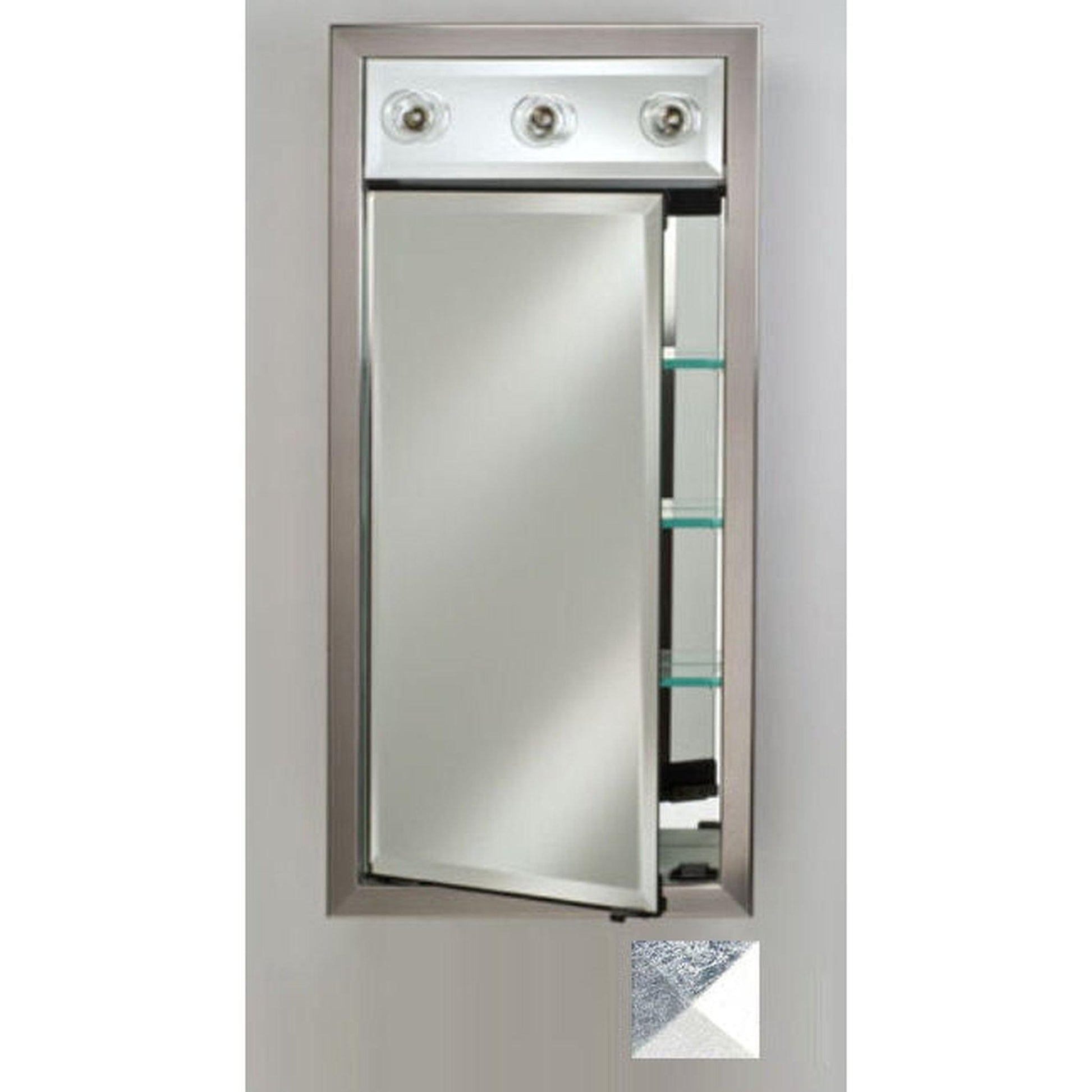 Afina Signature 17" x 40" Meridian Antique Silver With Antique Silver Caps Recessed Right Hinged Single Door Medicine Cabinet With Contemporary Lights