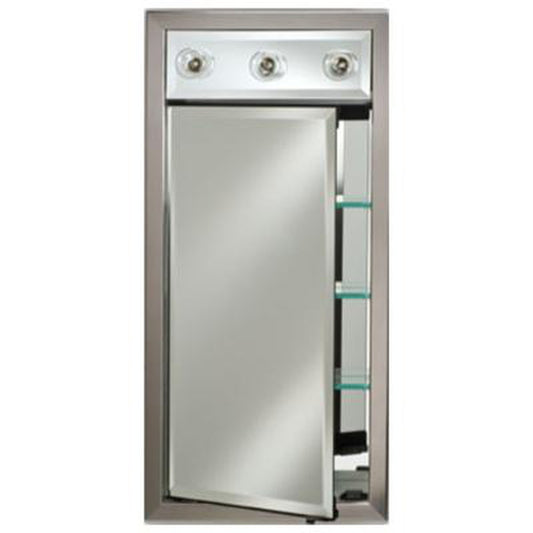 Afina Signature 17" x 40" Polished Glimmer-Flat Recessed Right Hinged Single Door Medicine Cabinet With Contemporary Lights