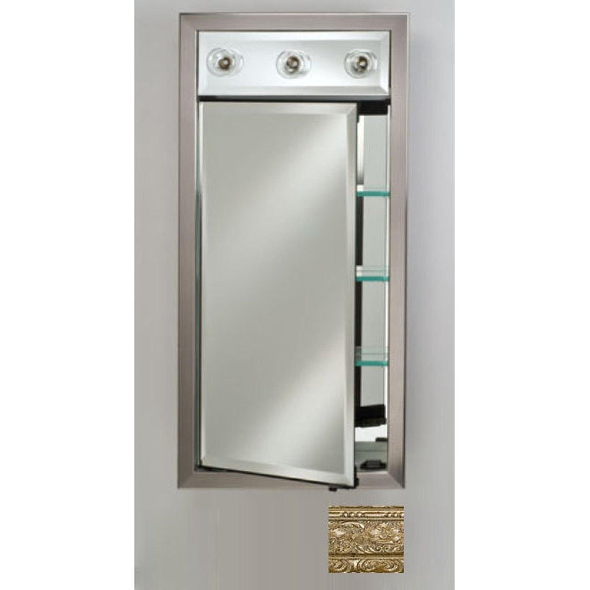 Afina Signature 17" x 40" Regal Antique Silver Recessed Right Hinged Single Door Medicine Cabinet With Contemporary Lights