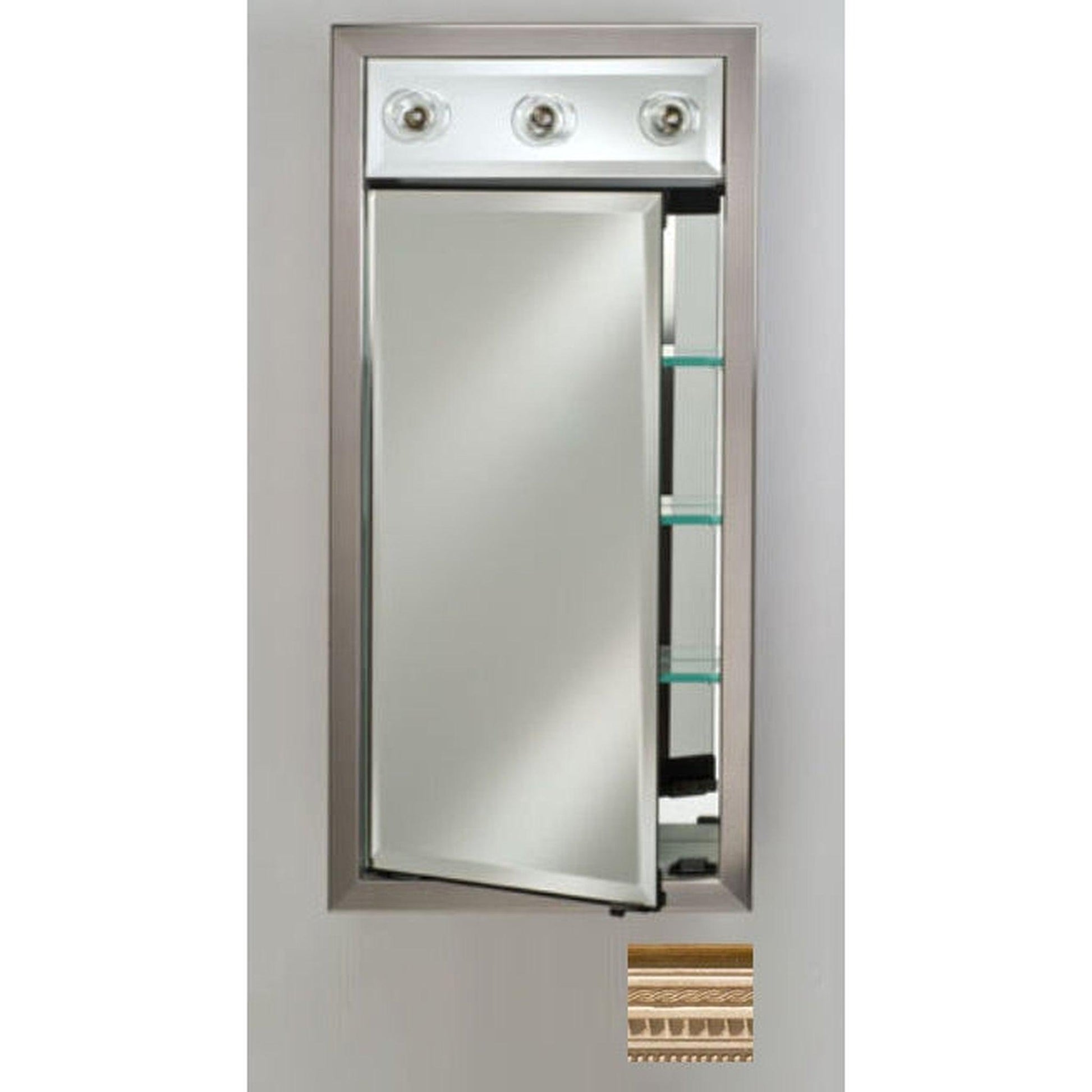 Afina Signature 17" x 40" Roman Antique Pewter Recessed Left Hinged Single Door Medicine Cabinet With Contemporary Lights
