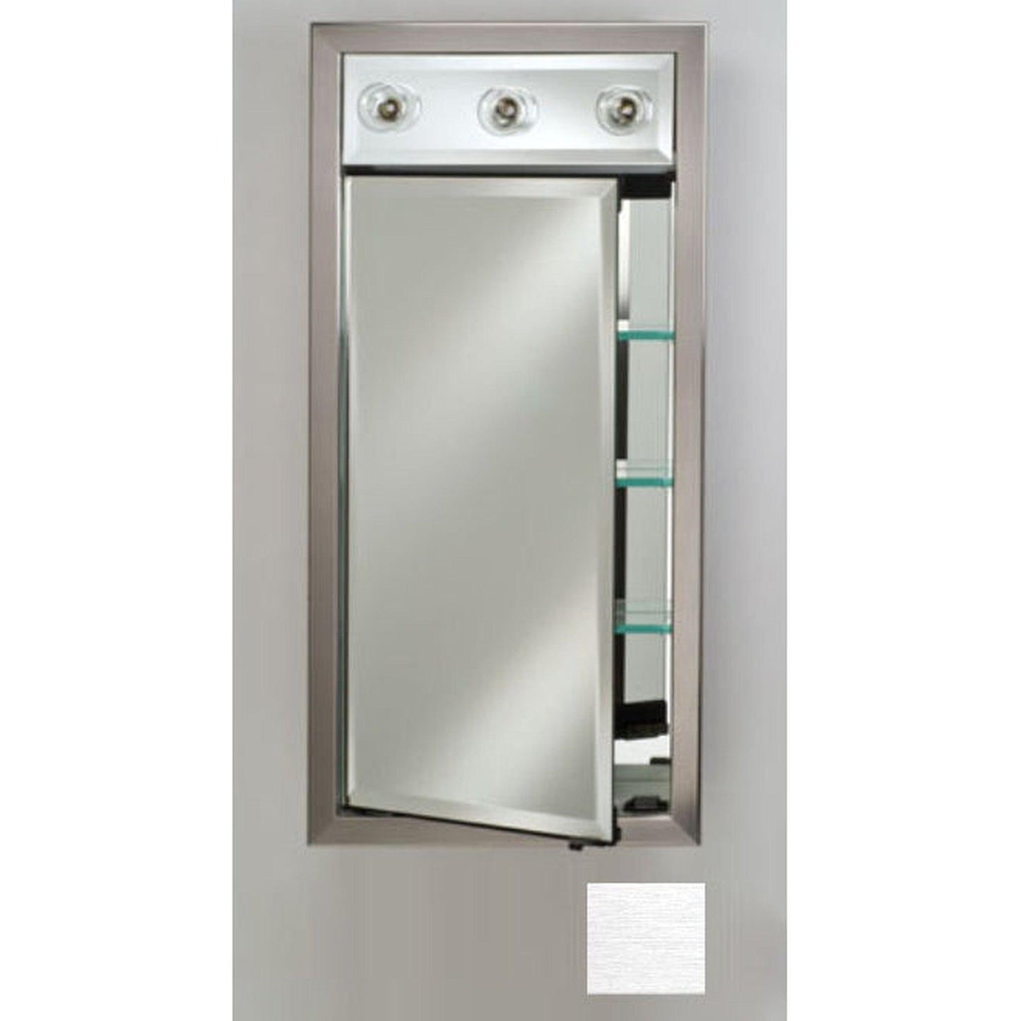 Afina Signature 17" x 40" Tribeca Satin Silver Recessed Left Hinged Single Door Medicine Cabinet With Contemporary Lights