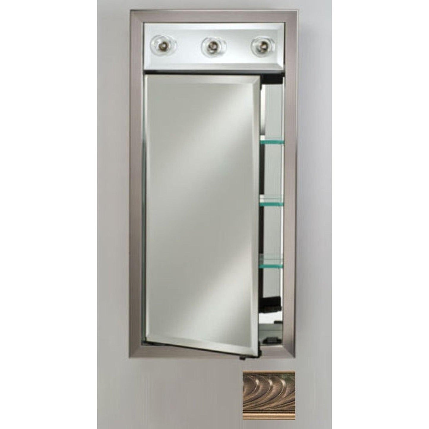 Afina Signature 17" x 40" Versailles Antique Pewter Recessed Left Hinged Single Door Medicine Cabinet With Contemporary Lights