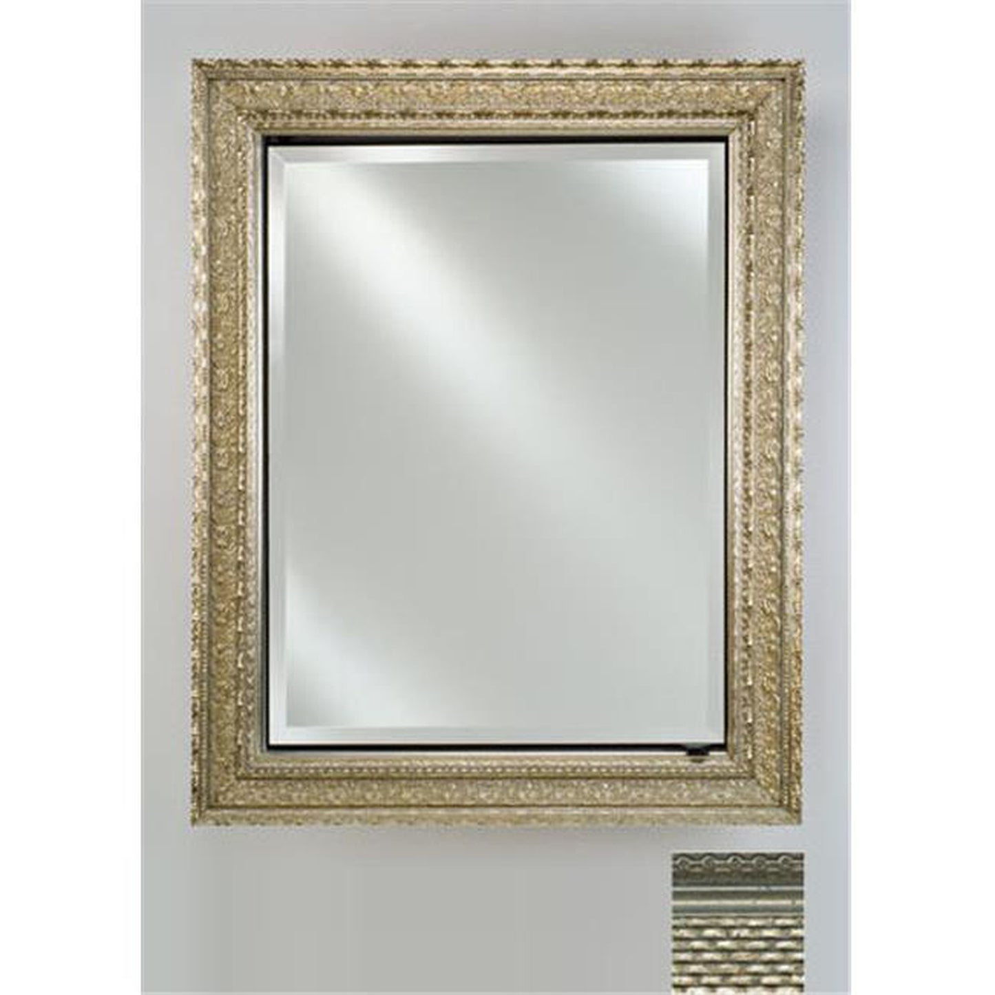 Afina Signature 20" x 26" Elegance Antique Silver Recessed Reversible Hinged Single Door Medicine Cabinet With Beveled Edge Mirror