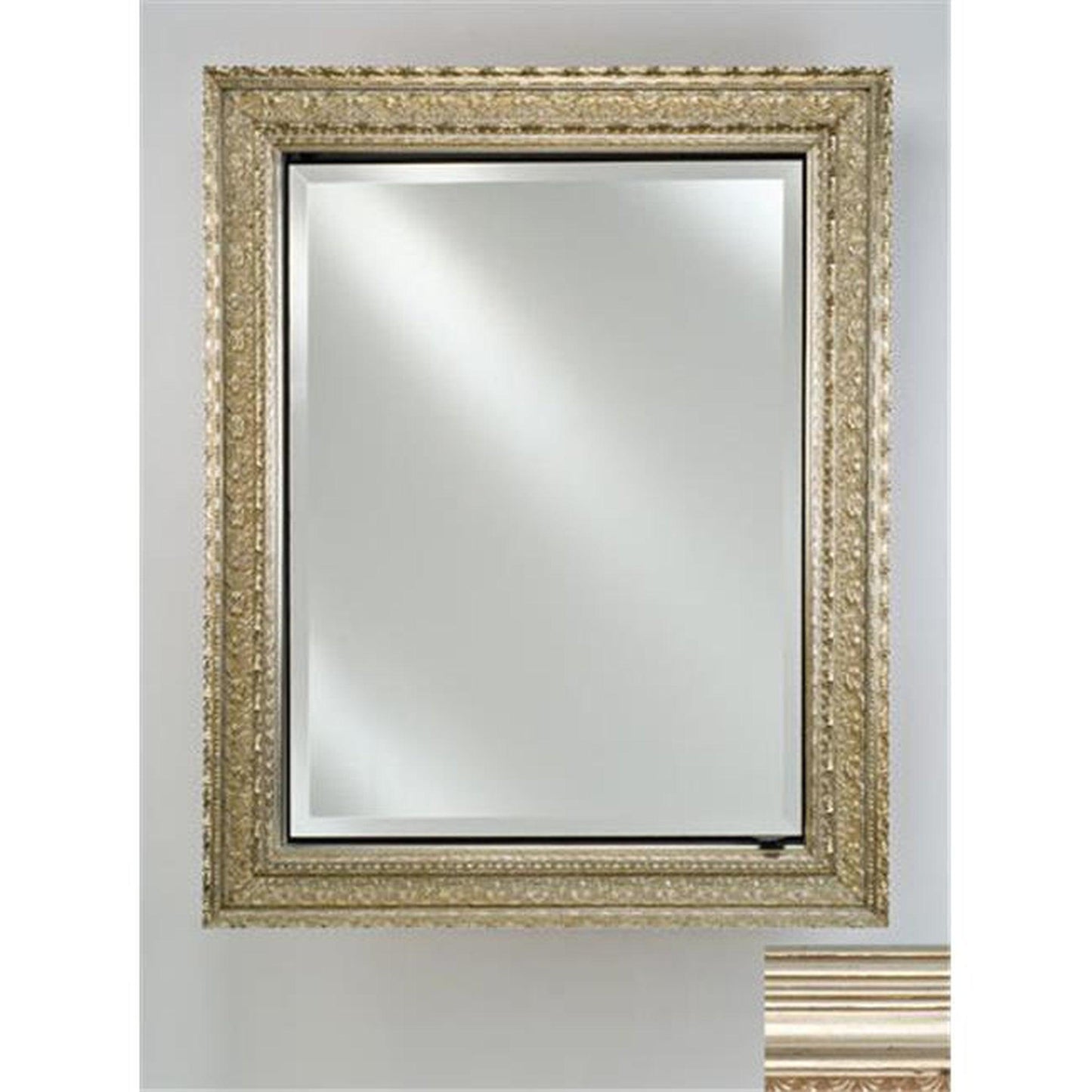 Afina Signature 20" x 30" Parisian Antique Silver Recessed Reversible Hinged Single Door Medicine Cabinet With Beveled Edge Mirror