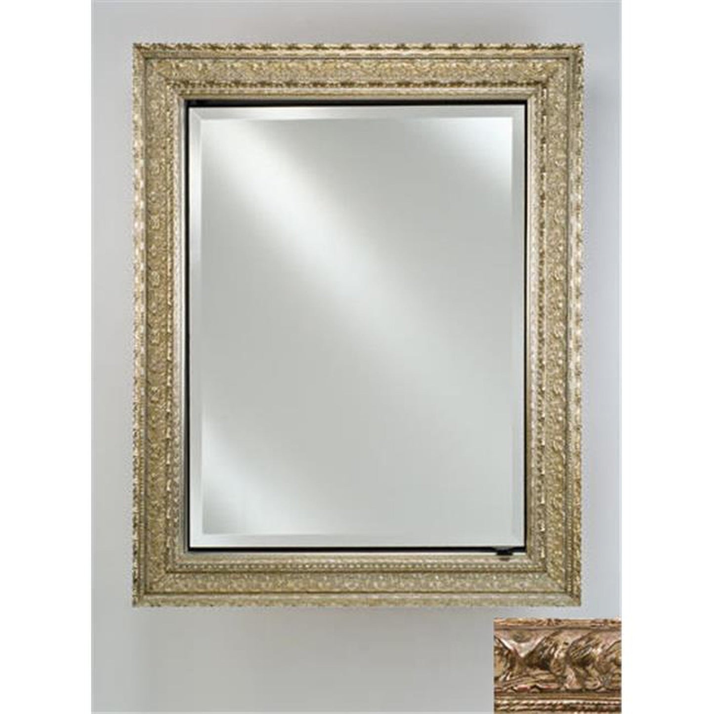 Afina Signature 20" x 30" Valencia Antique Gold Recessed Reversible Hinged Single Door Medicine Cabinet With Beveled Edge Mirror