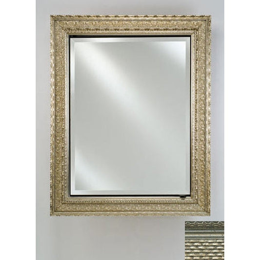 Afina Signature 24" x 30" Elegance Antique Silver Recessed Reversible Hinged Single Door Medicine Cabinet With Beveled Edge Mirror