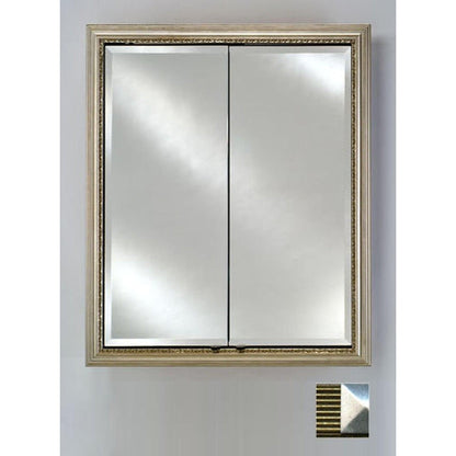 Afina Signature 24" x 30" Meridian Antique Gold With Antique Silver Caps Recessed Double Door Medicine Cabinet With Beveled Edge Mirror