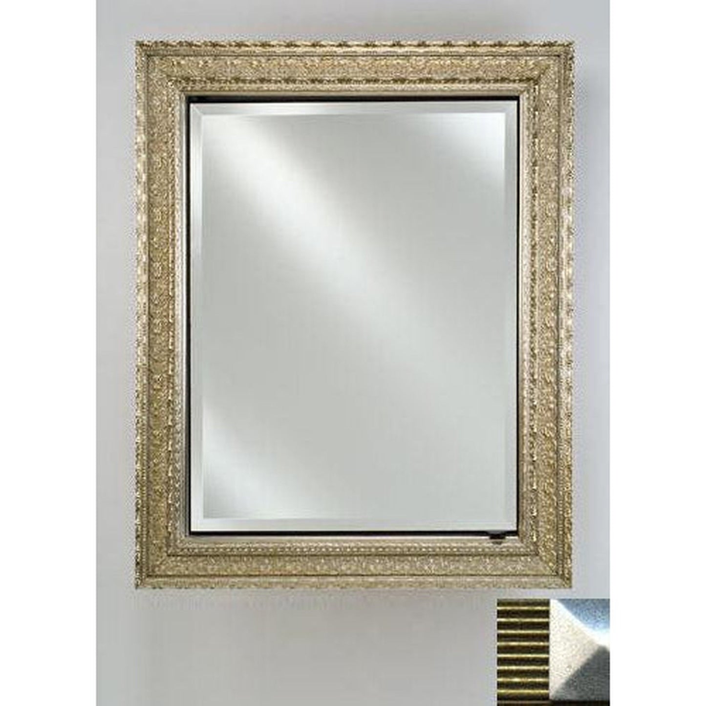 Afina Signature 24" x 30" Meridian Antique Gold With Antique Silver Caps Recessed Reversible Hinged Single Door Medicine Cabinet With Beveled Edge Mirror