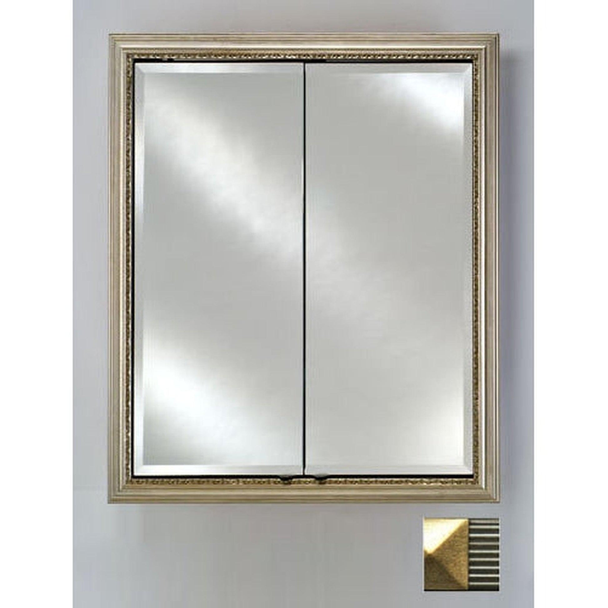 Afina Signature 24" x 30" Meridian Antique Silver with Antique Gold Caps Recessed Double Door Medicine Cabinet With Beveled Edge Mirror