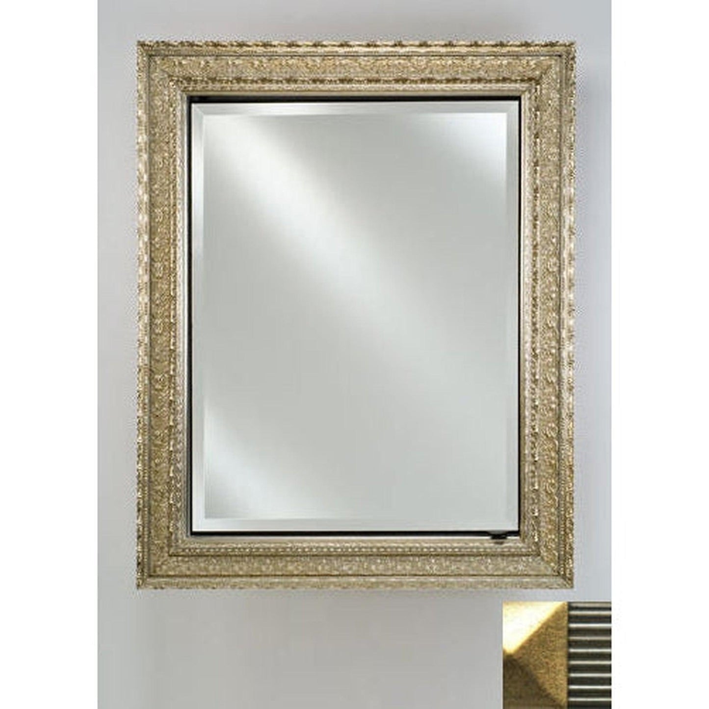 Afina Signature 24" x 30" Meridian Antique Silver with Antique Gold Caps Recessed Reversible Hinged Single Door Medicine Cabinet With Beveled Edge Mirror