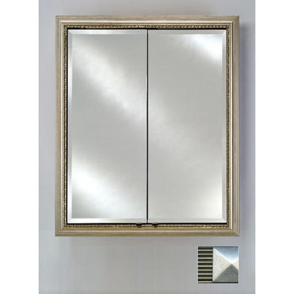 Afina Signature 24" x 30" Meridian Antique Silver with Antique Silver Caps Recessed Double Door Medicine Cabinet With Beveled Edge Mirror