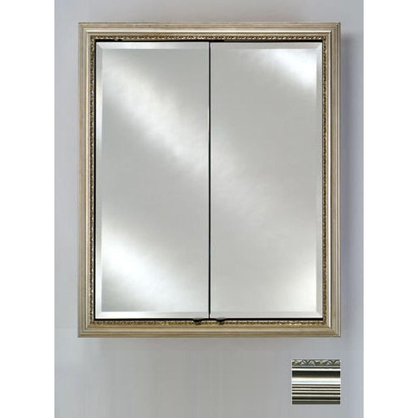 Afina Signature 24" x 30" Parisian Antique Silver Recessed Double Door Medicine Cabinet With Beveled Edge Mirror