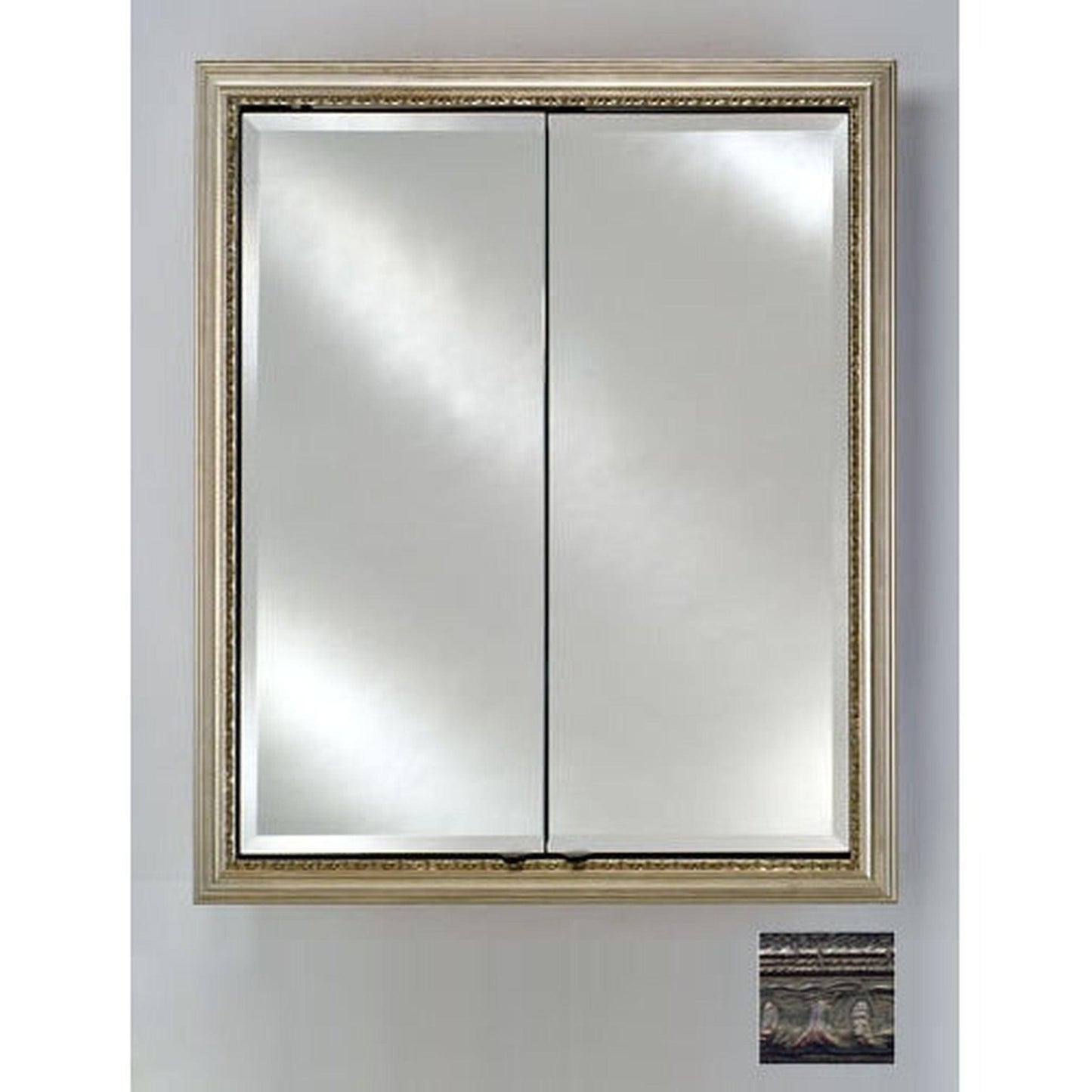 Afina Signature 24" x 30" Tuscany Antique Silver Recessed Double Door Medicine Cabinet With Beveled Edge Mirror