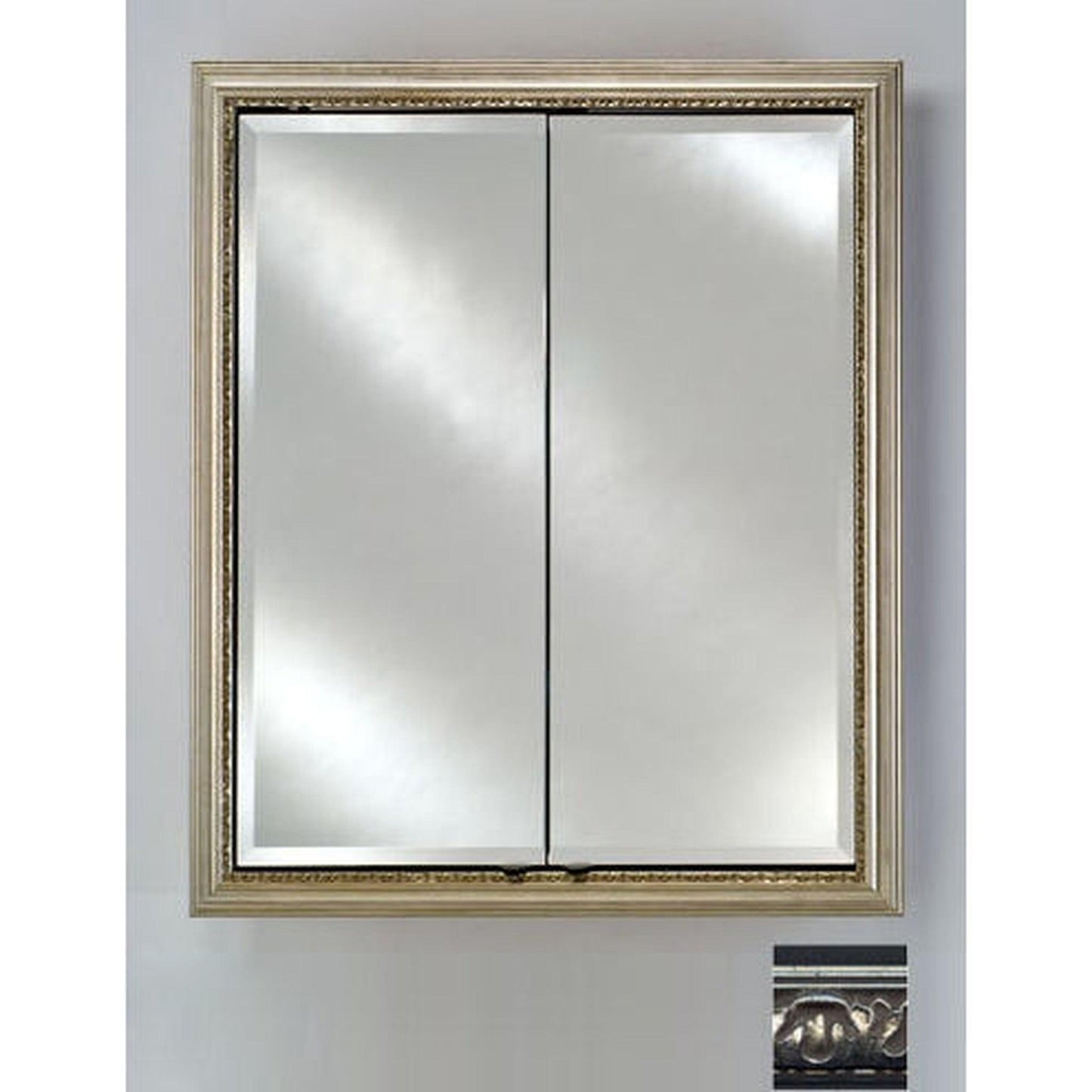 Afina Signature 24" x 30" Valencia Antique Silver Recessed Double Door Medicine Cabinet With Beveled Edge Mirror