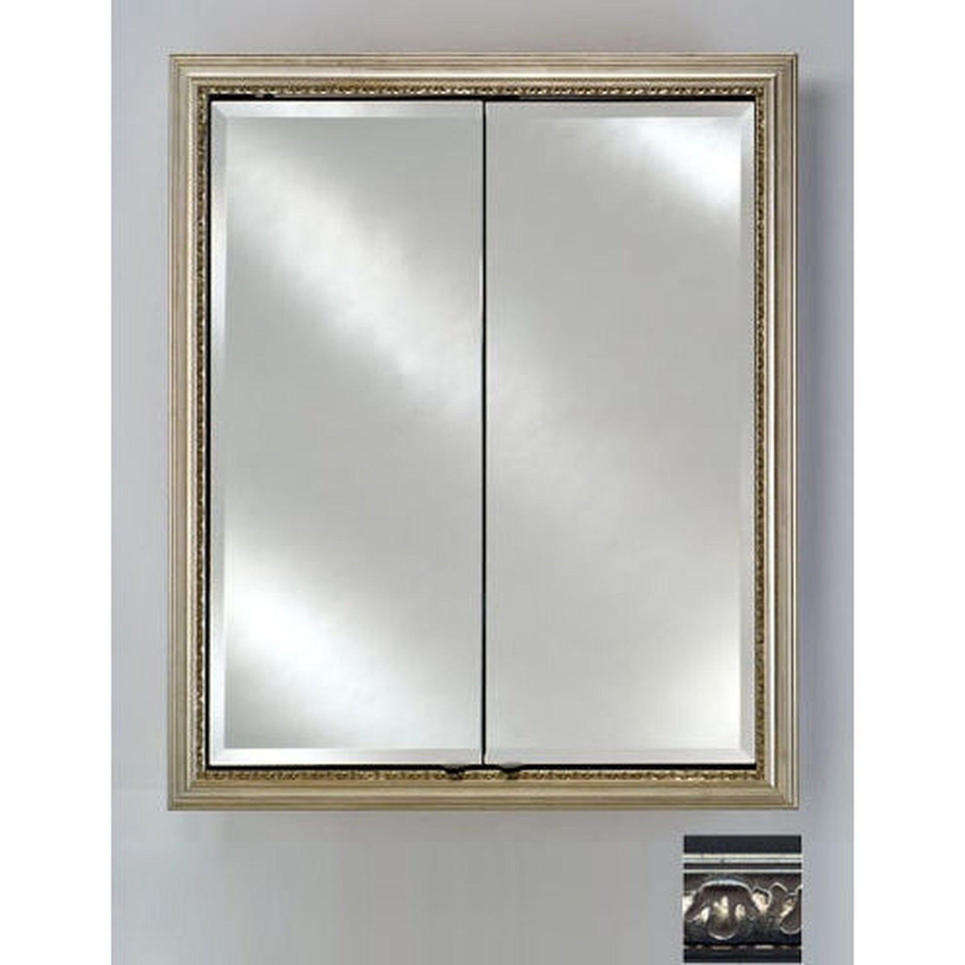 Afina Signature 24" x 30" Valencia Antique Silver Recessed Double Door Medicine Cabinet With Beveled Edge Mirror