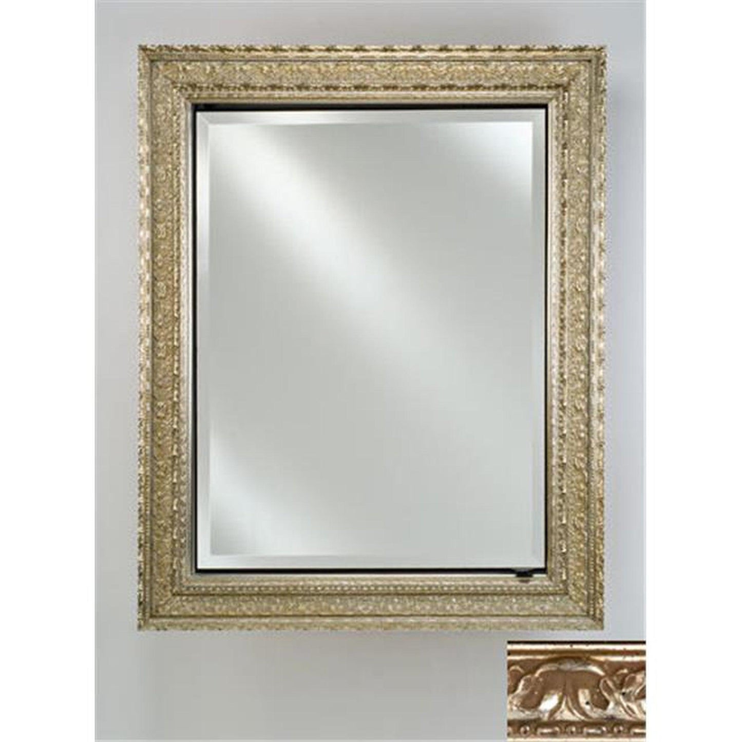 Afina Signature 24" x 30" Valencia Antique Silver Recessed Reversible Hinged Single Door Medicine Cabinet With Beveled Edge Mirror