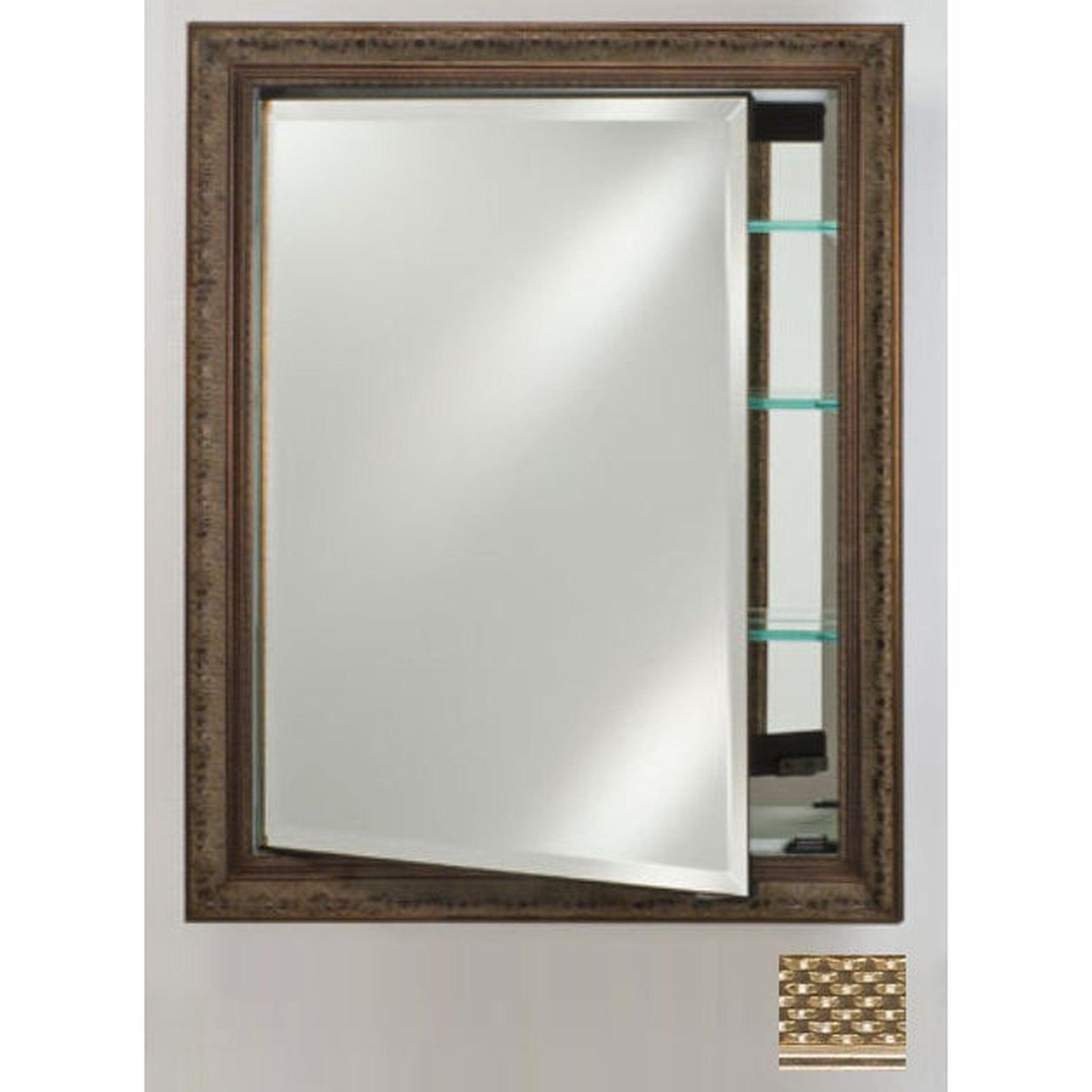 Afina Signature 24" x 36" Elegance Antique Silver Recessed Reversible Hinged Single Door Medicine Cabinet With Beveled Edge Mirror