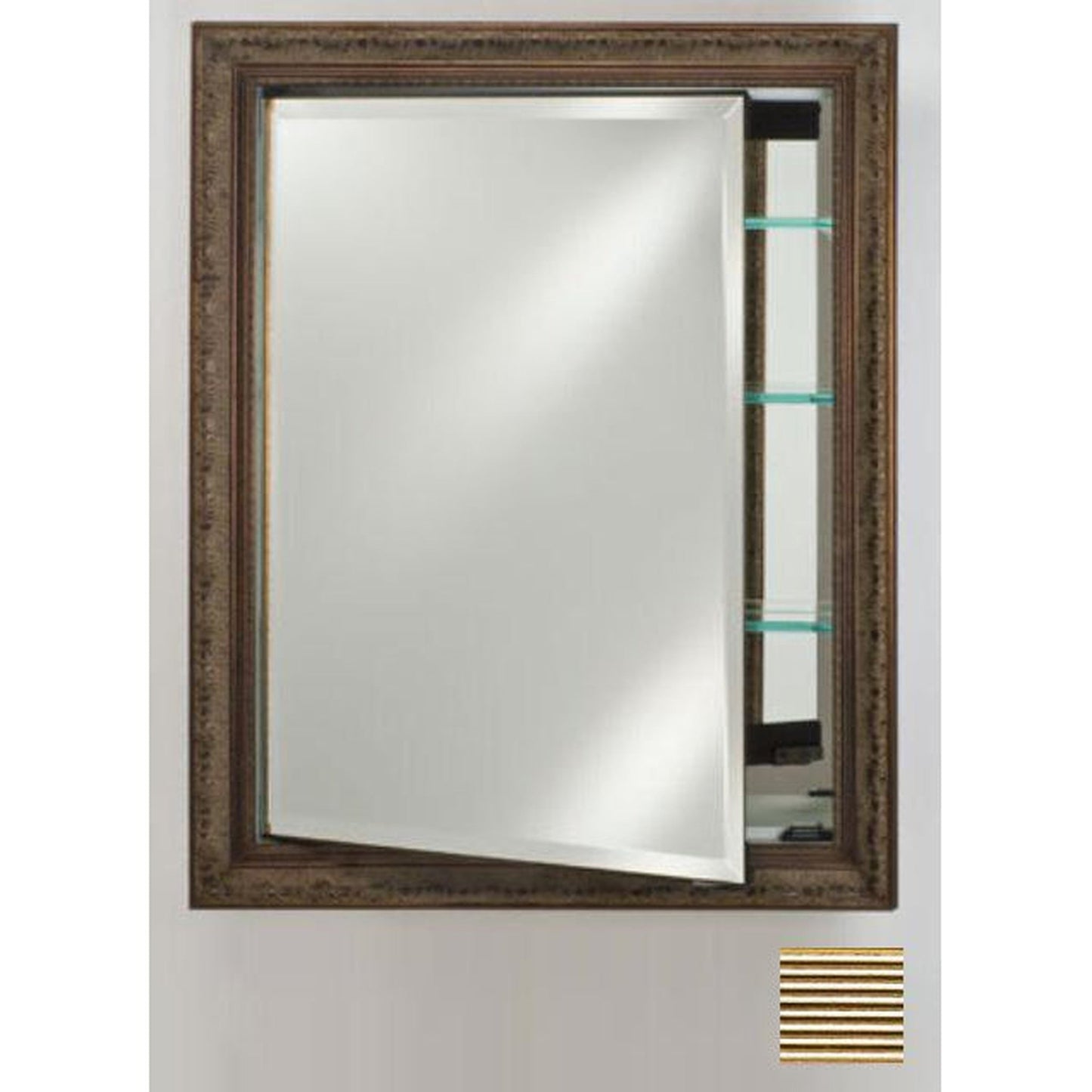 Afina Signature 24" x 36" Meridian Antique Gold With Antique Silver Caps Recessed Reversible Hinged Single Door Medicine Cabinet With Beveled Edge Mirror