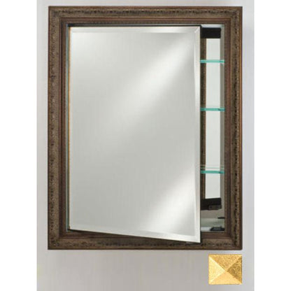 Afina Signature 24" x 36" Meridian Antique Silver with Antique Gold Caps Recessed Reversible Hinged Single Door Medicine Cabinet With Beveled Edge Mirror