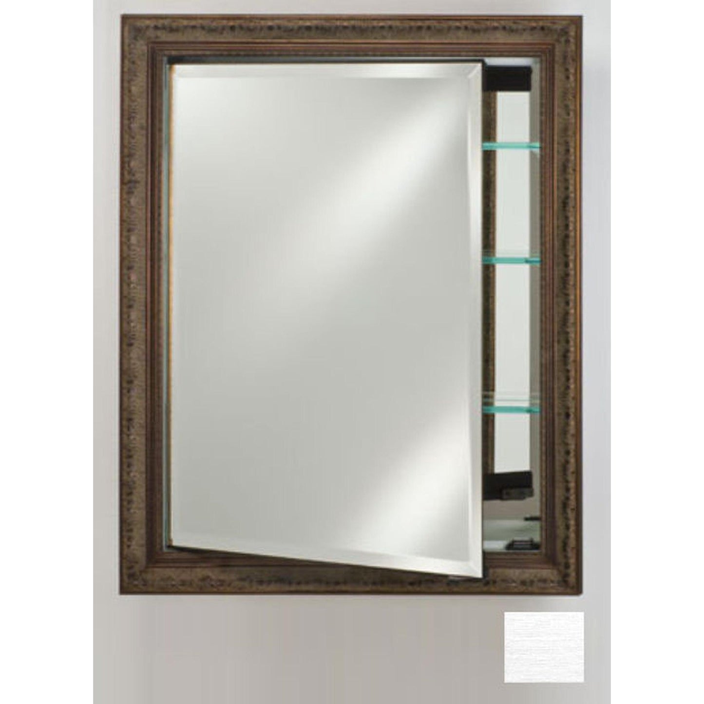 Afina Signature 24" x 36" Tribeca Satin Silver Recessed Reversible Hinged Single Door Medicine Cabinet With Beveled Edge Mirror