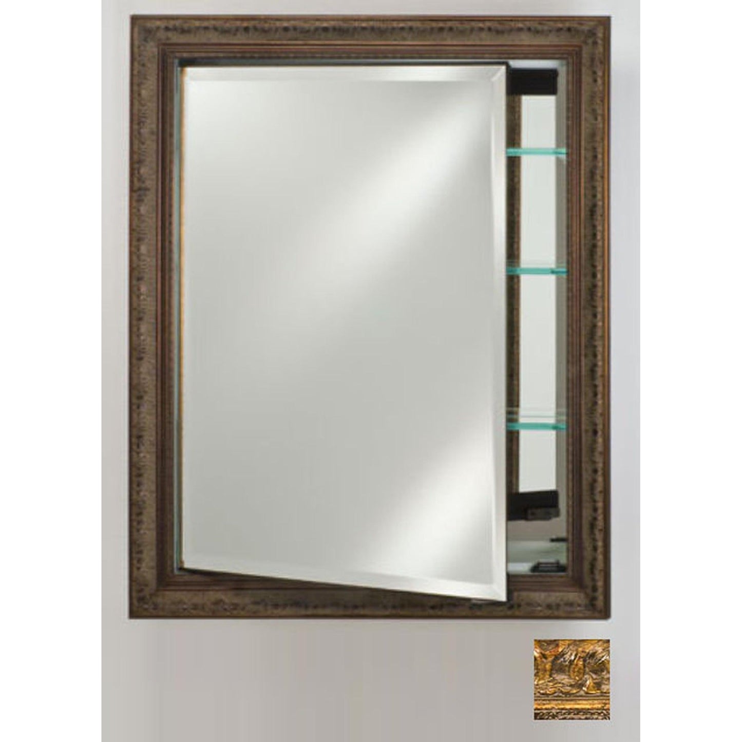 Afina Signature 24" x 36" Tuscany Antique Gold Recessed Reversible Hinged Single Door Medicine Cabinet With Beveled Edge Mirror