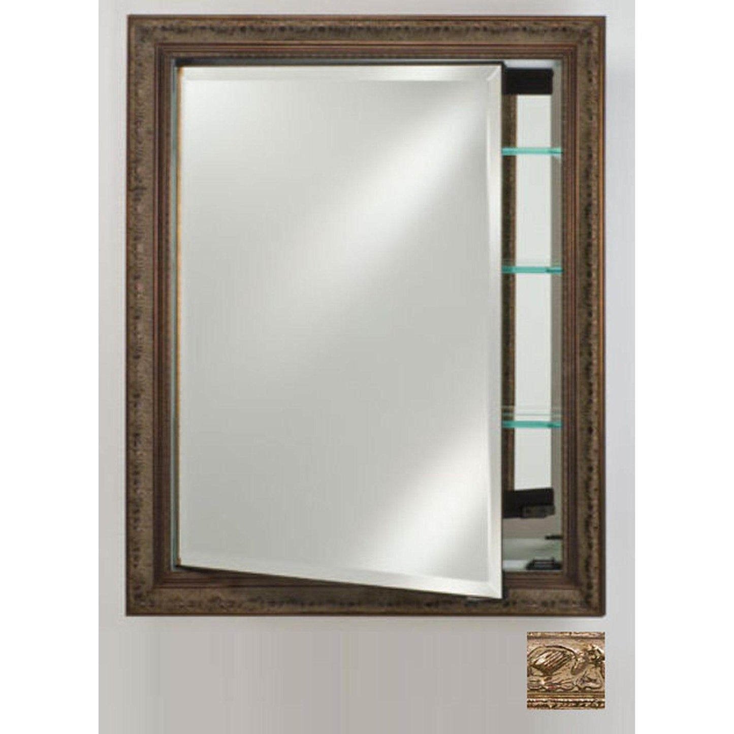 Afina Signature 24" x 36" Tuscany Antique Silver Recessed Reversible Hinged Single Door Medicine Cabinet With Beveled Edge Mirror