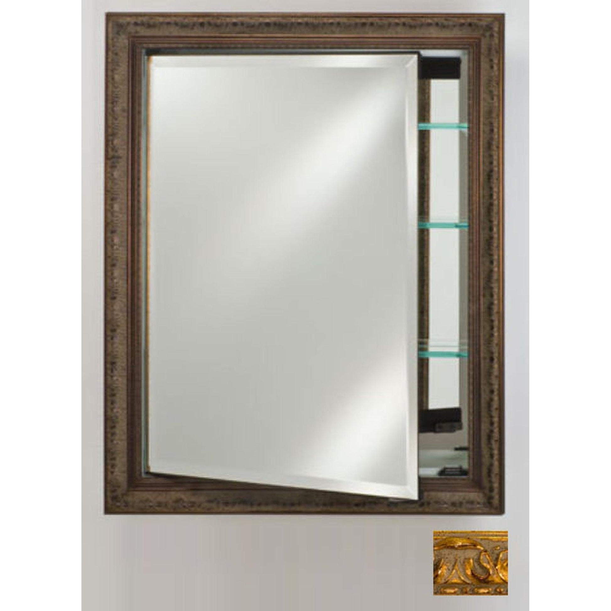 Afina Signature 24" x 36" Valencia Antique Gold Recessed Reversible Hinged Single Door Medicine Cabinet With Beveled Edge Mirror