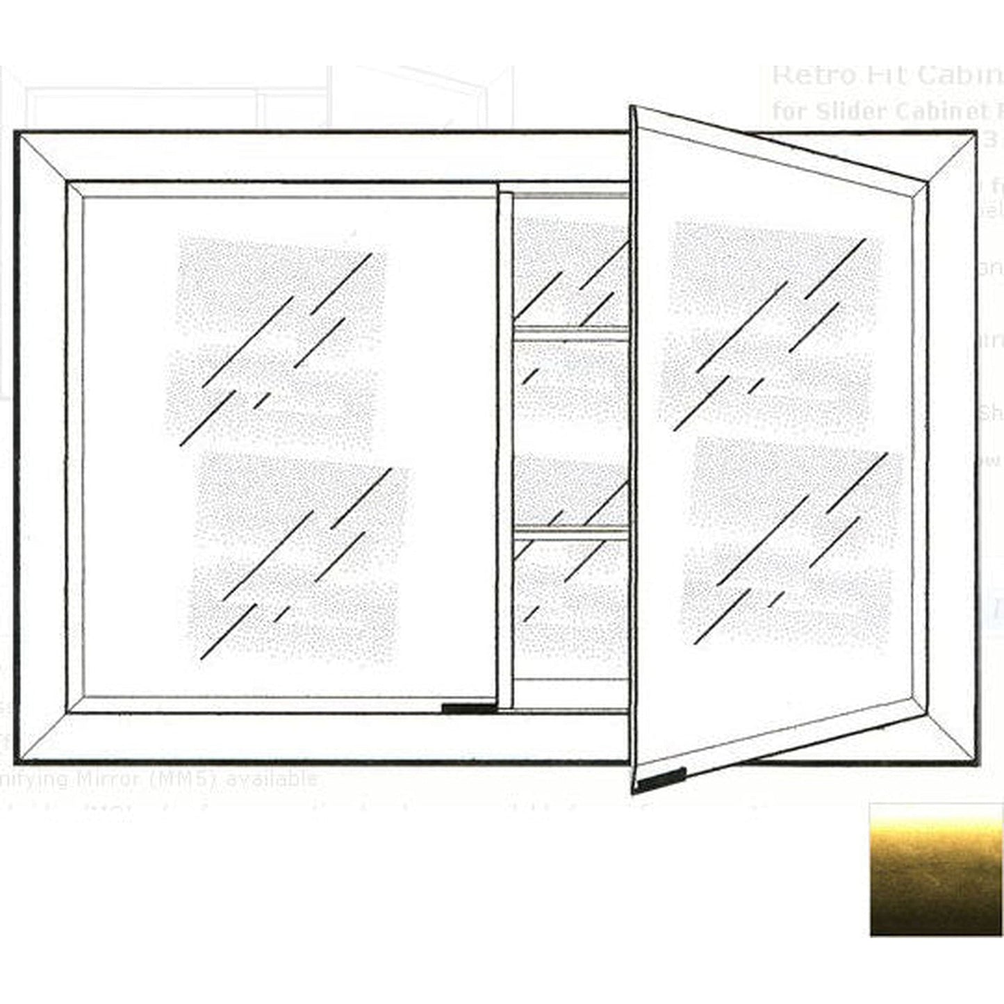 Afina Signature 27" x 21" Brushed Satin Gold Recessed Retro-Fit Double Door Medicine Cabinet With Beveled Edge Mirror