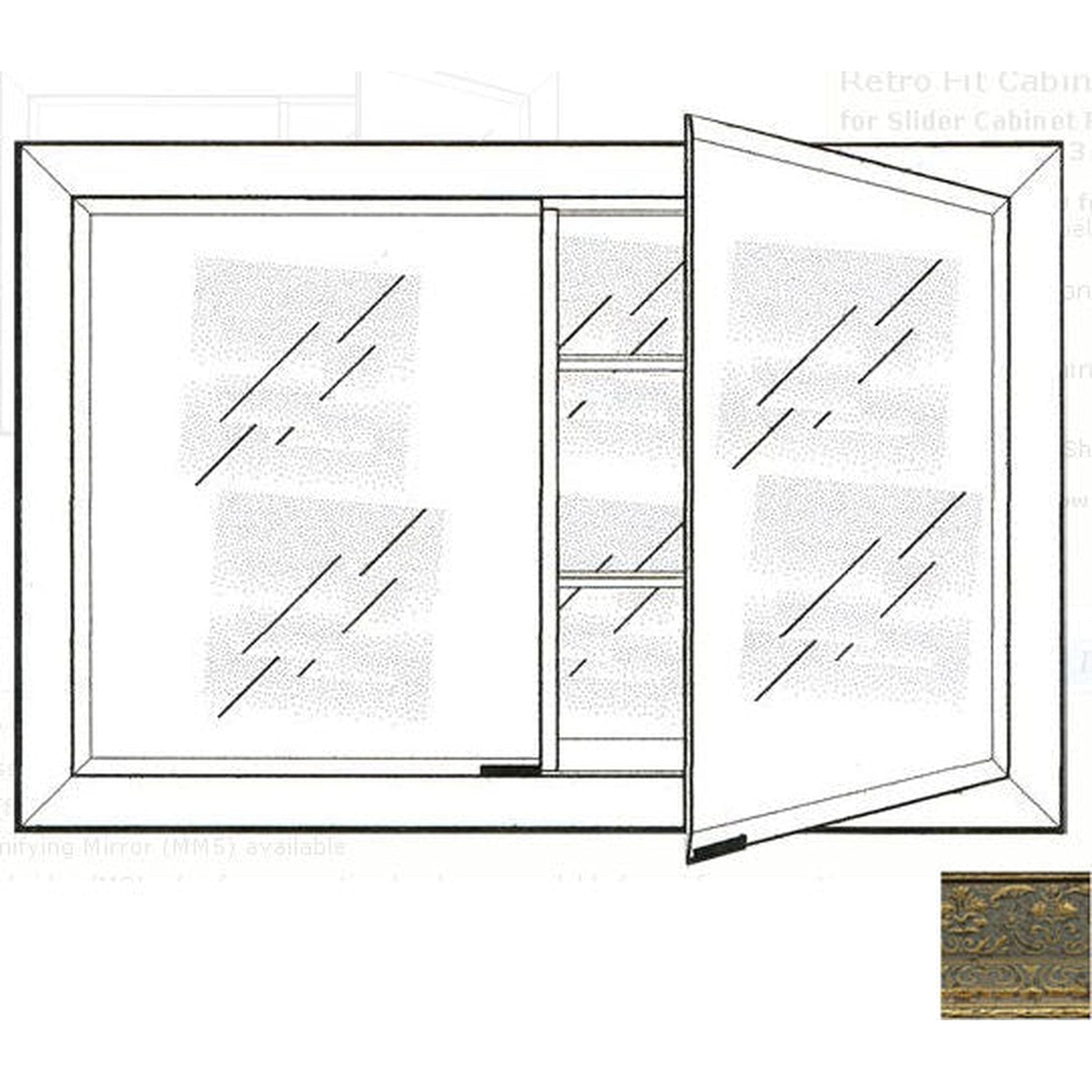 Afina Signature 27" x 21" Regal Antique Gold Recessed Retro-Fit Double Door Medicine Cabinet With Beveled Edge Mirror