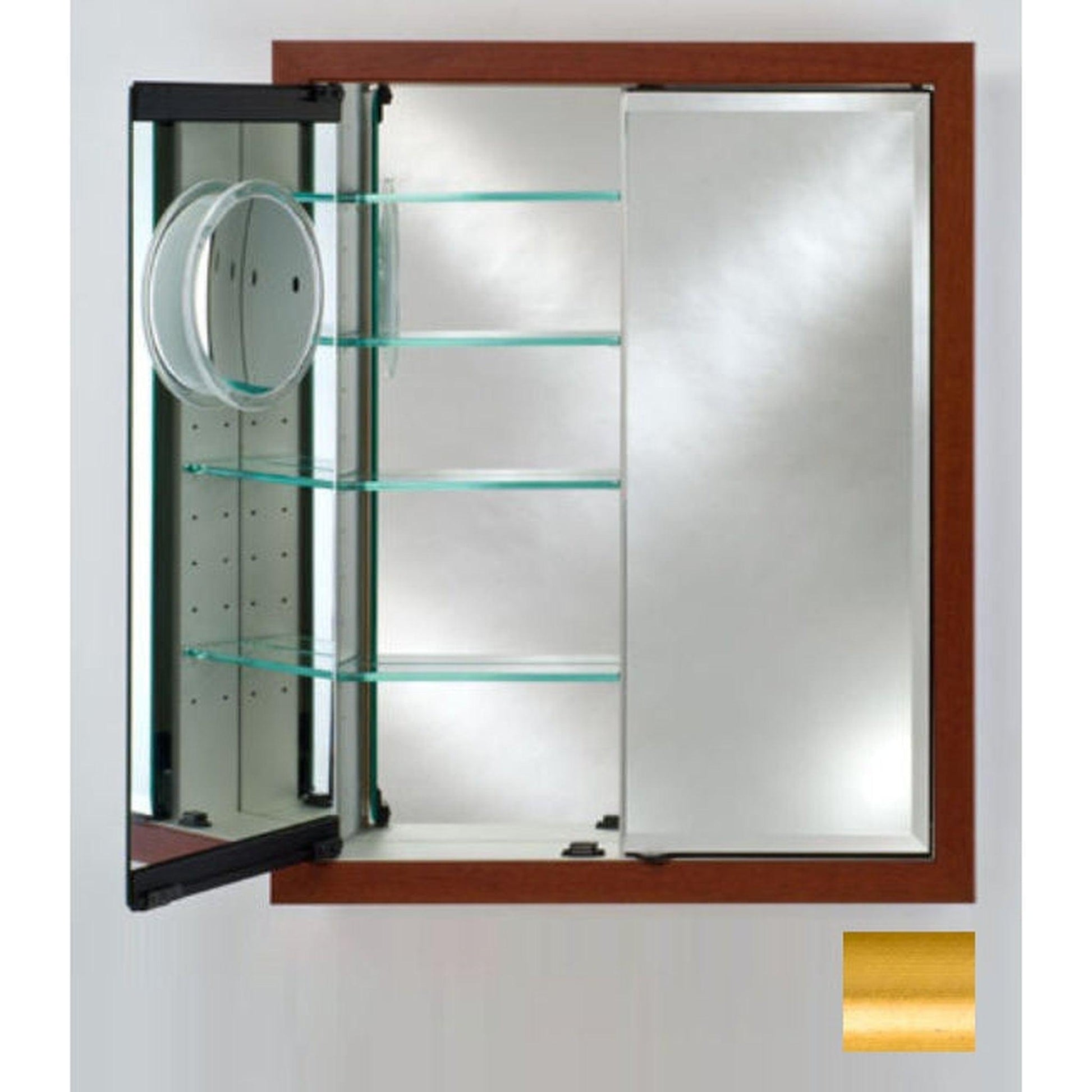 Afina Signature 31" x 36" Brushed Satin Gold Recessed Double Door Medicine Cabinet With Beveled Edge Mirror