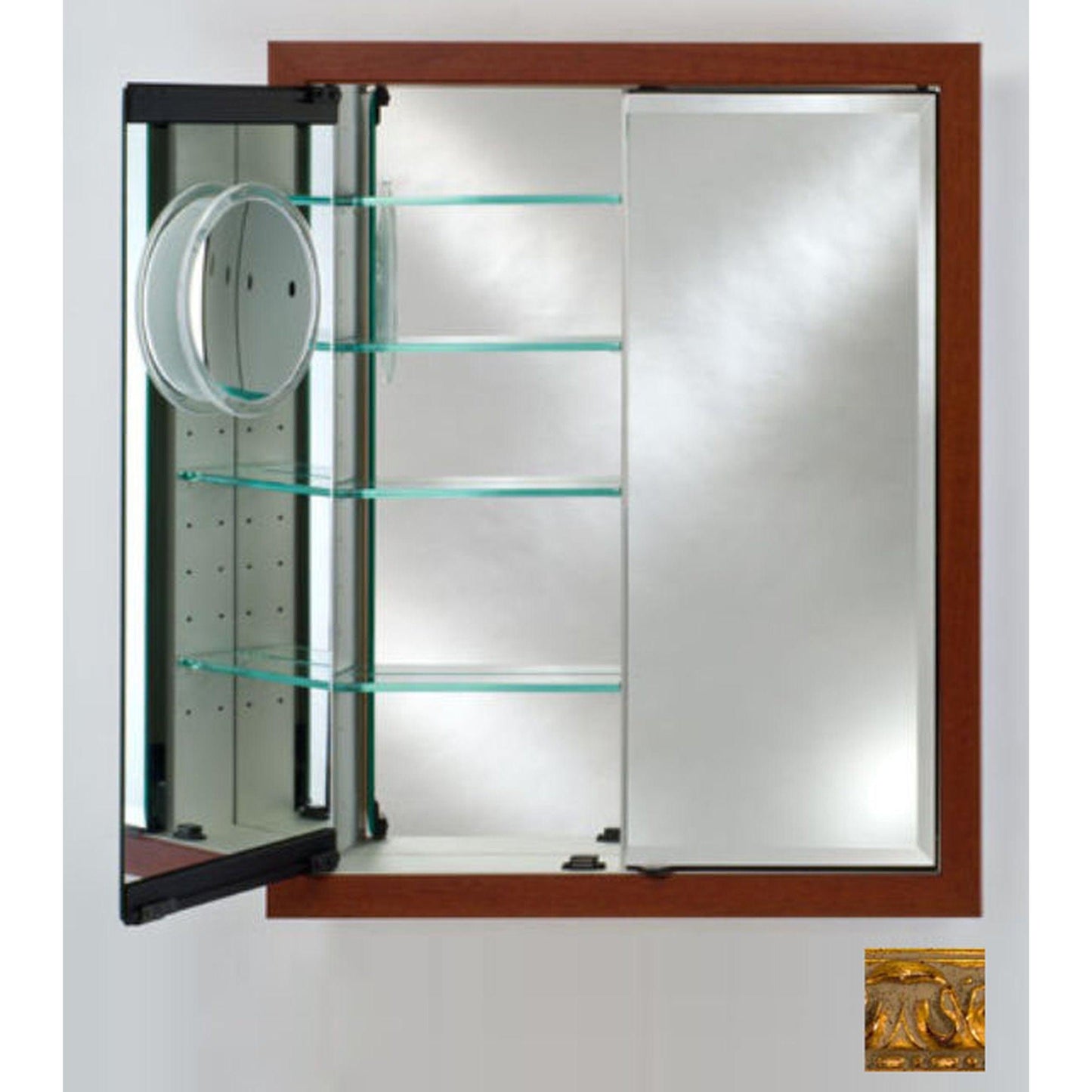 Afina Signature 31" x 36" Valencia Antique Gold Recessed Double Door Medicine Cabinet With Beveled Edge Mirror