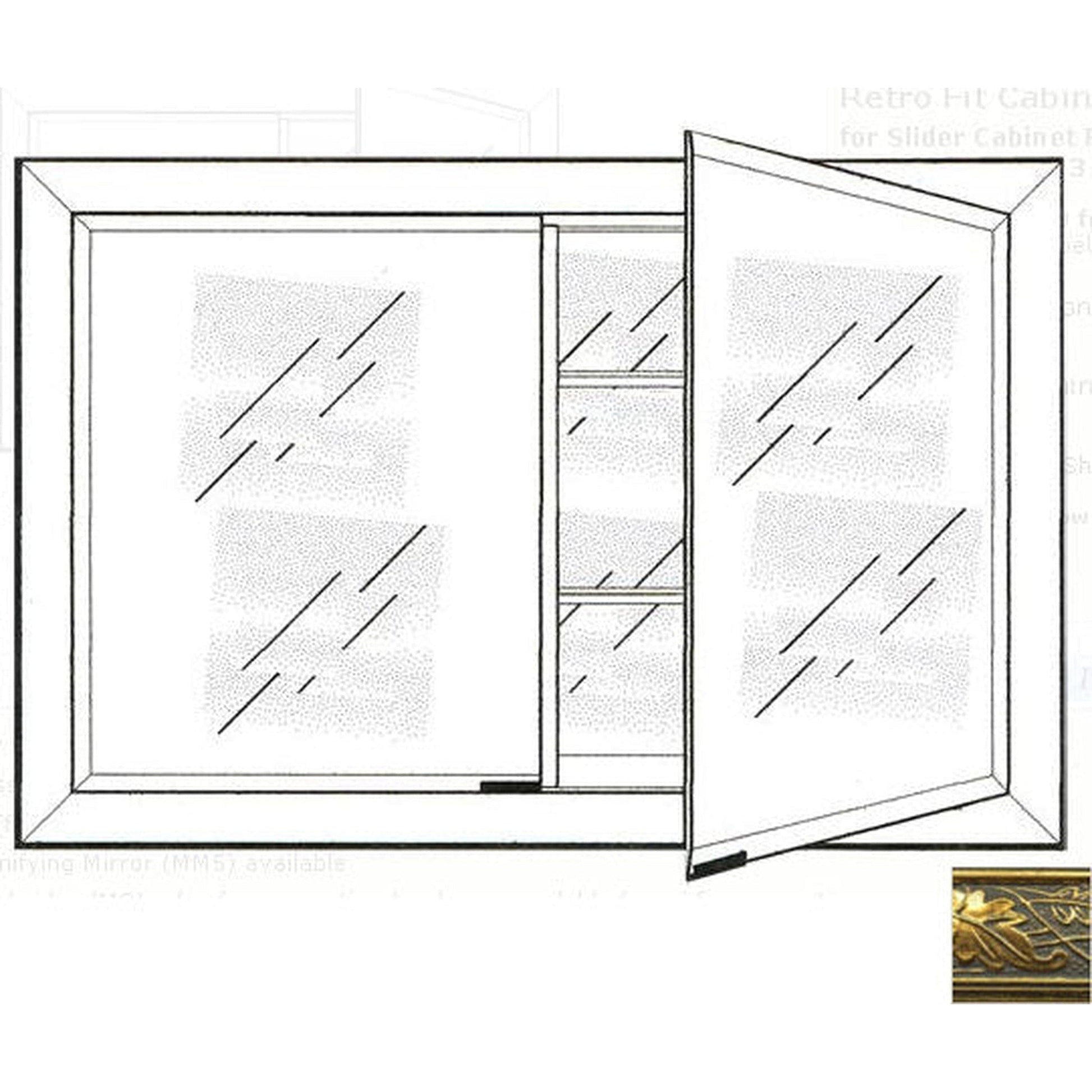 Afina Signature 33" x 23" Aristocrat Antique Gold Recessed Retro-Fit Double Door Medicine Cabinet With Beveled Edge Mirror