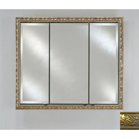 Afina Signature 34" x 30" Aristocrat Antique Gold Recessed Triple Door Medicine Cabinet With Beveled Edge Mirror