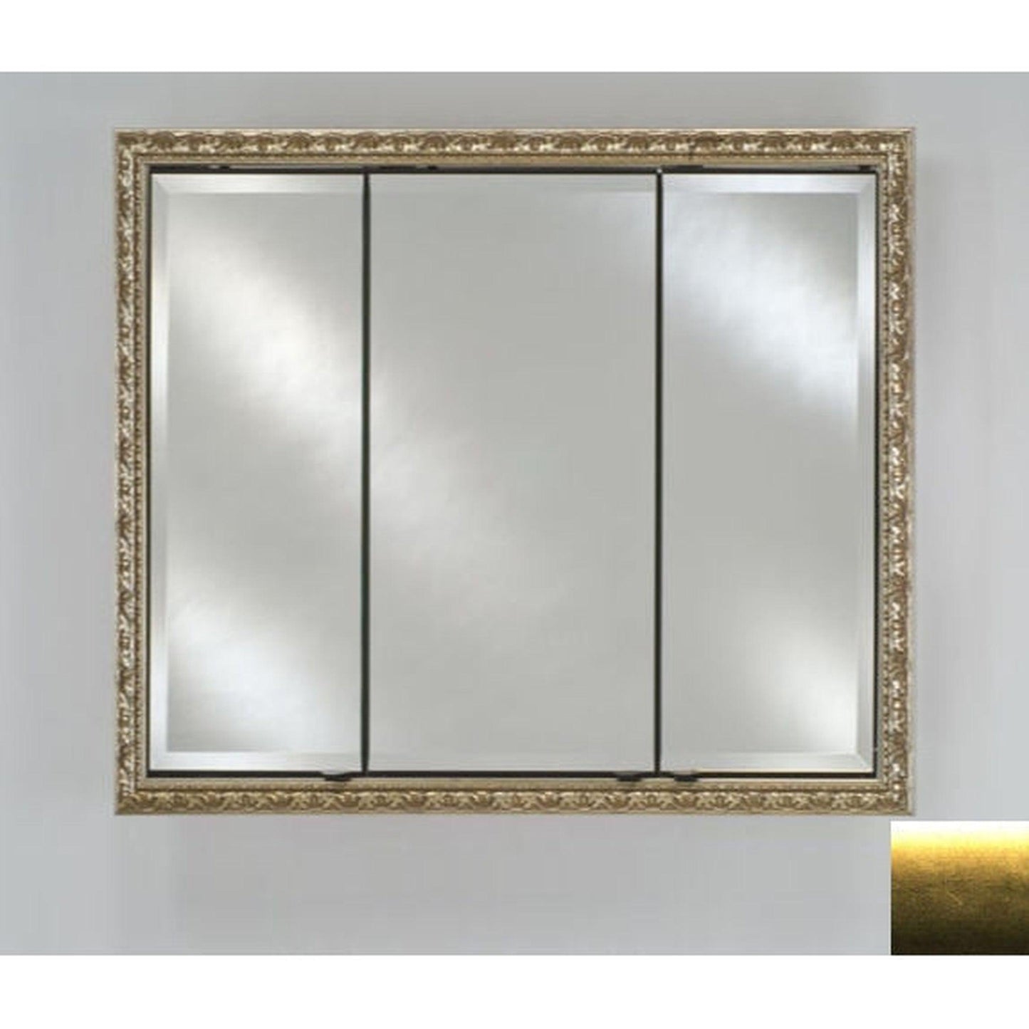 Afina Signature 34" x 30" Brushed Satin Gold Recessed Triple Door Medicine Cabinet With Beveled Edge Mirror