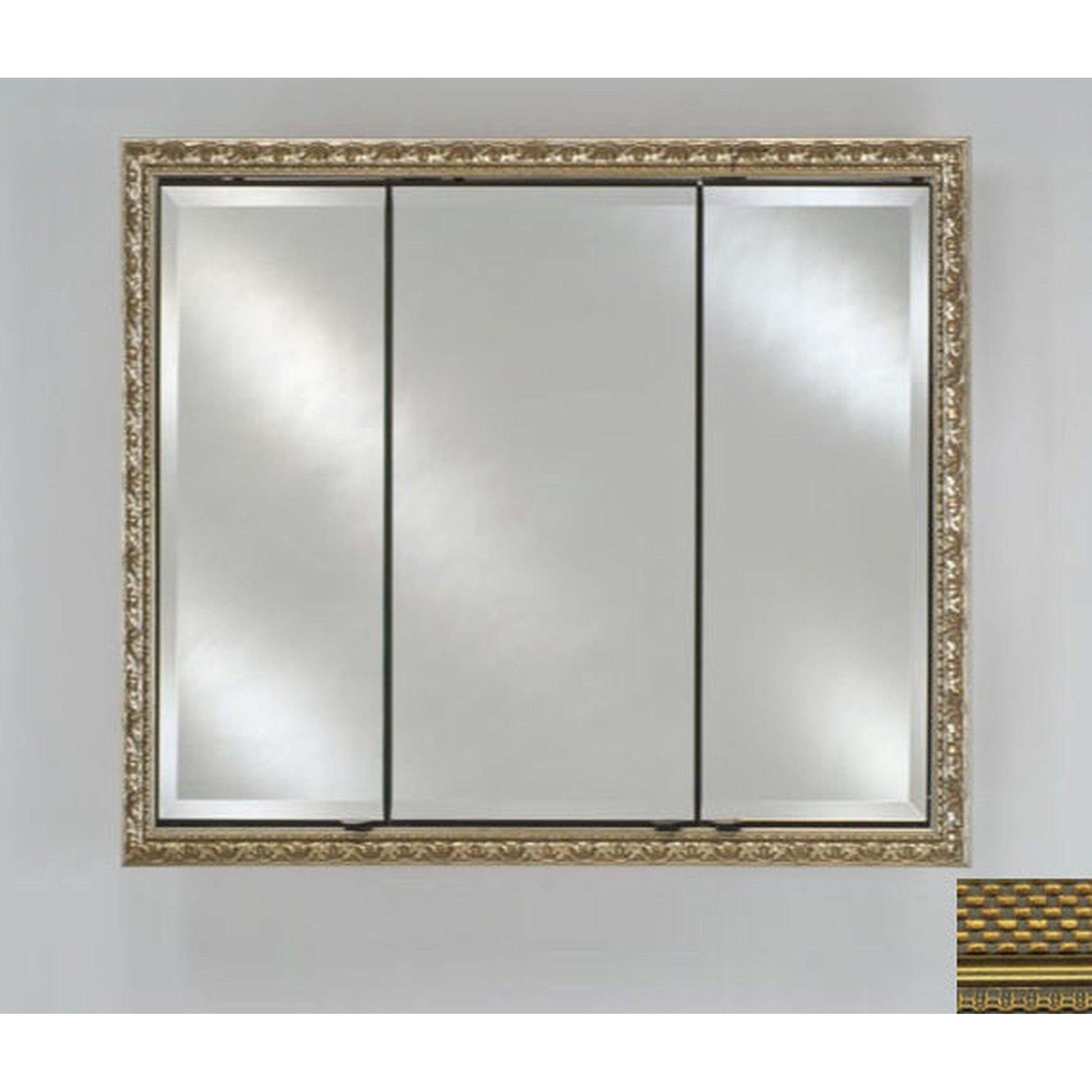 Afina Signature 34" x 30" Elegance Antique Gold Recessed Triple Door Medicine Cabinet With Beveled Edge Mirror