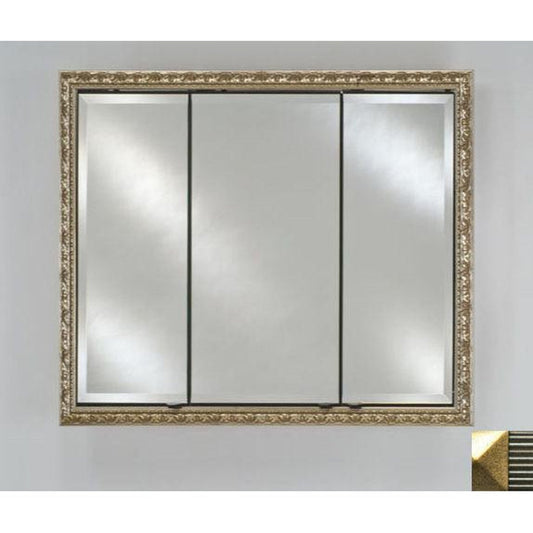 Afina Signature 34" x 30" Meridian Antique Silver with Antique Gold Caps Recessed Triple Door Medicine Cabinet With Beveled Edge Mirror