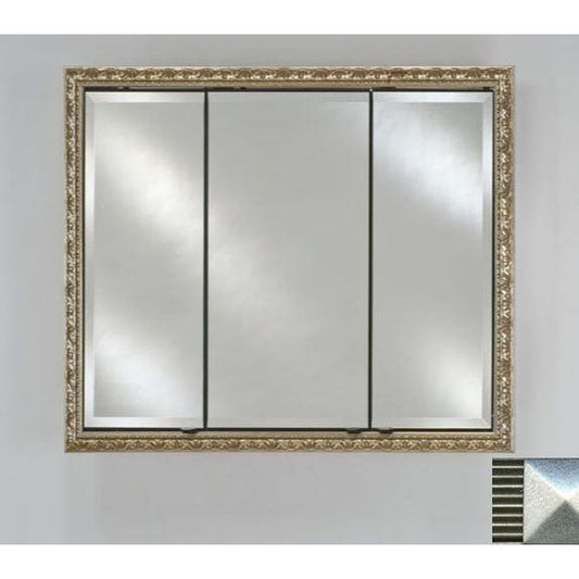 Afina Signature 34" x 30" Meridian Antique Silver with Antique Silver Caps Recessed Triple Door Medicine Cabinet With Beveled Edge Mirror