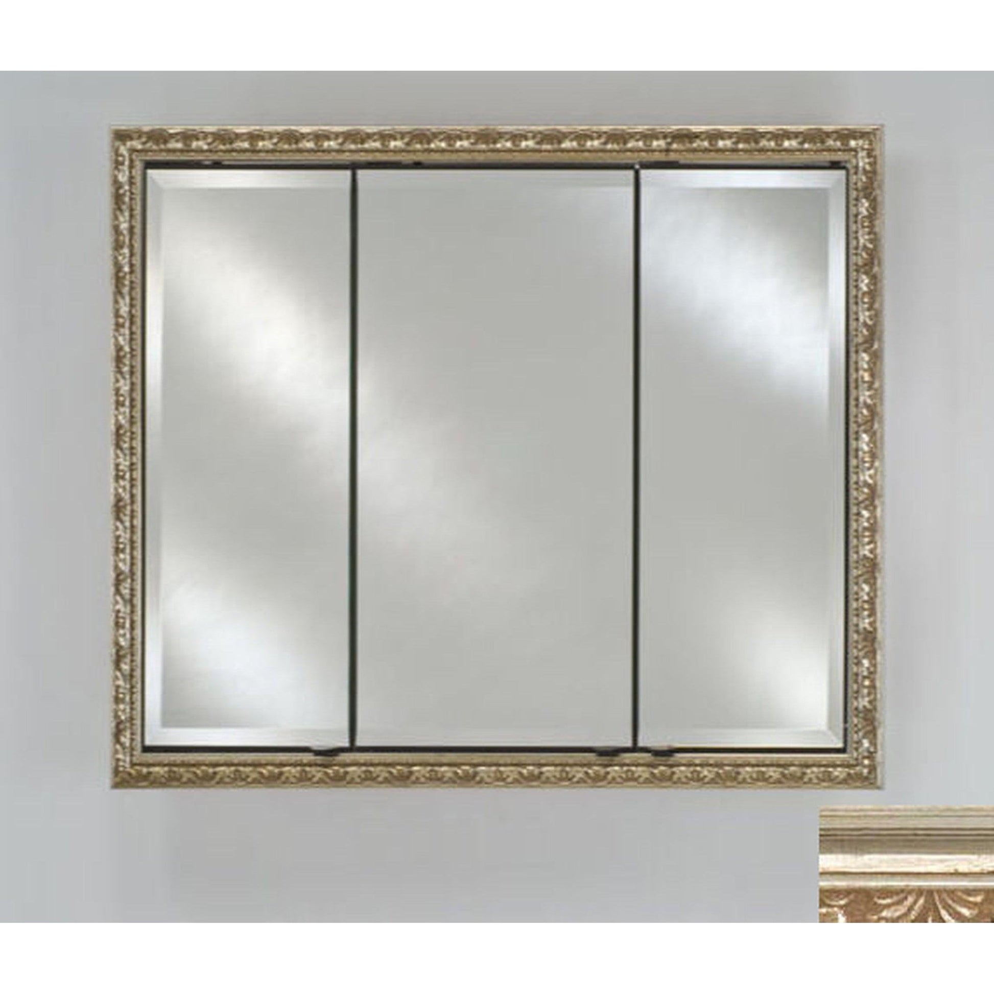 Afina Signature 34" x 30" Parisian Antique Silver Recessed Triple Door Medicine Cabinet With Beveled Edge Mirror