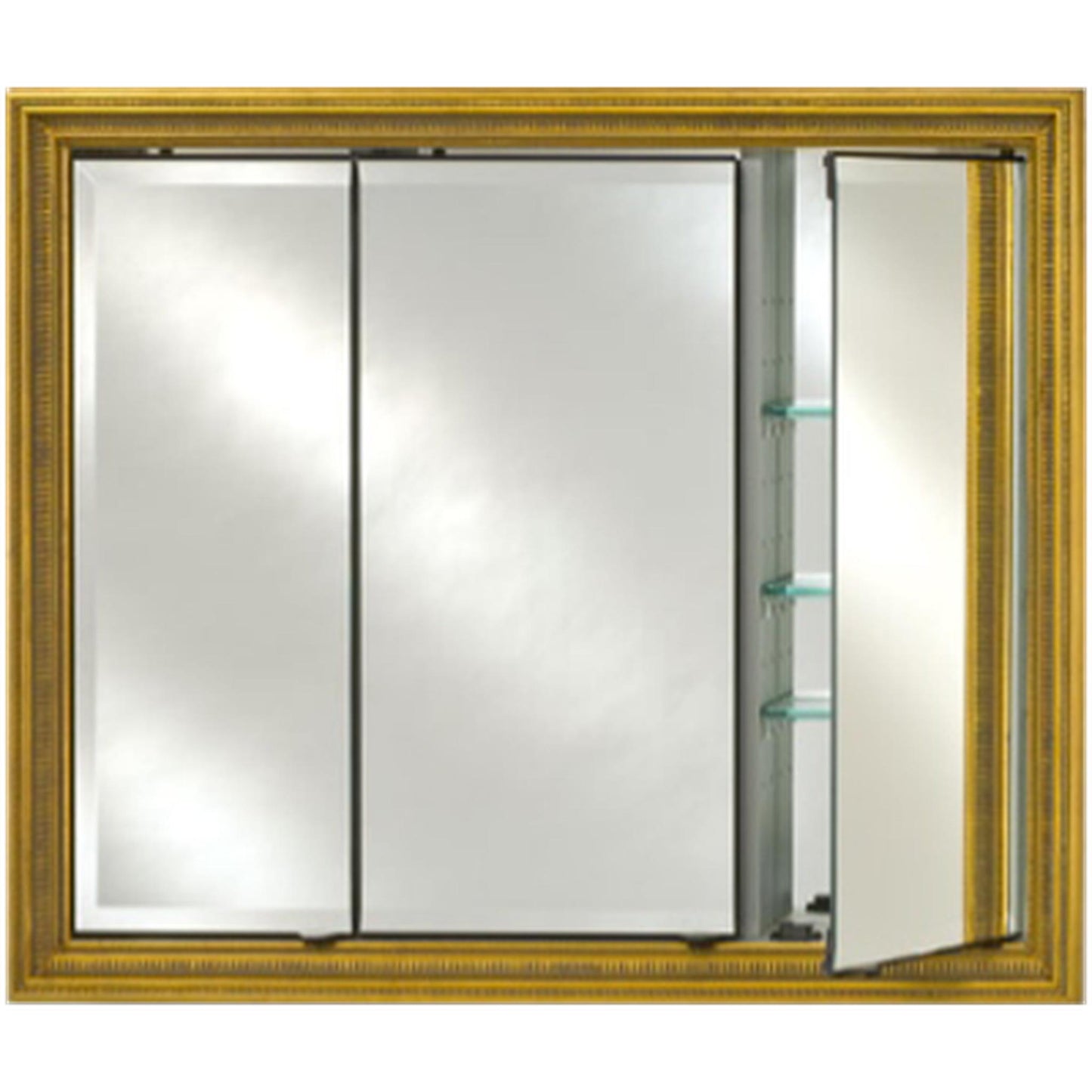 Afina Signature 34" x 30" Polished Glimmer-Scallop Recessed Triple Door Medicine Cabinet With Beveled Edge Mirror