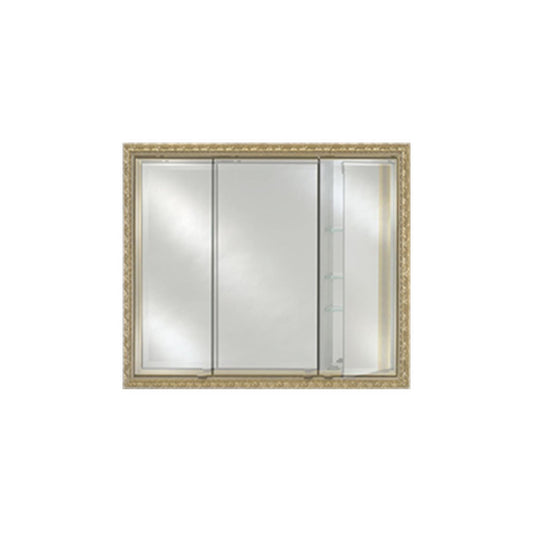 Afina Signature 34" x 30" Polished Glimmer-Scallop Recessed Triple Door Medicine Cabinet With Beveled Edge Mirror