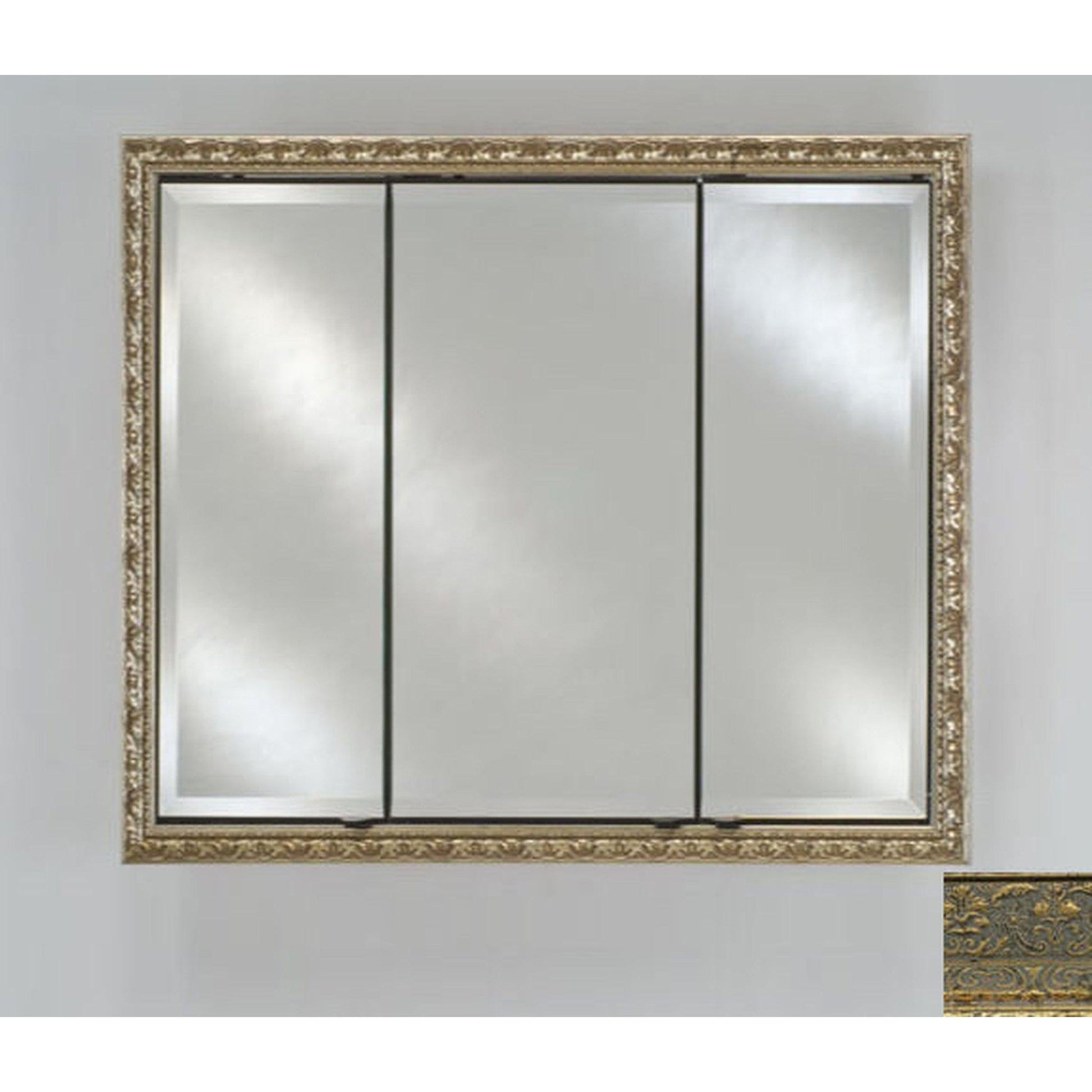 Afina Signature 34" x 30" Regal Antique Gold Recessed Triple Door Medicine Cabinet With Beveled Edge Mirror