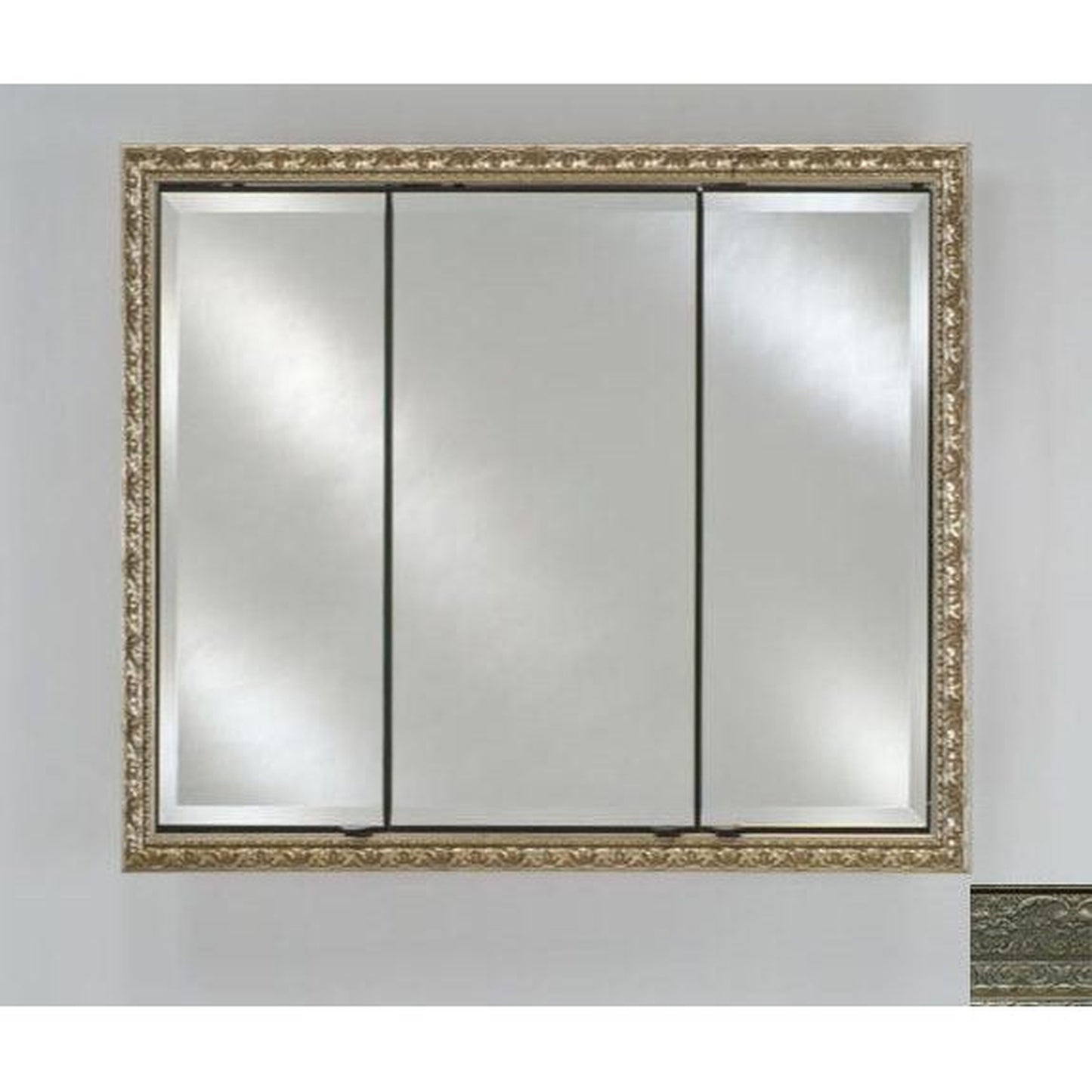 Afina Signature 34" x 30" Regal Antique Silver Recessed Triple Door Medicine Cabinet With Beveled Edge Mirror