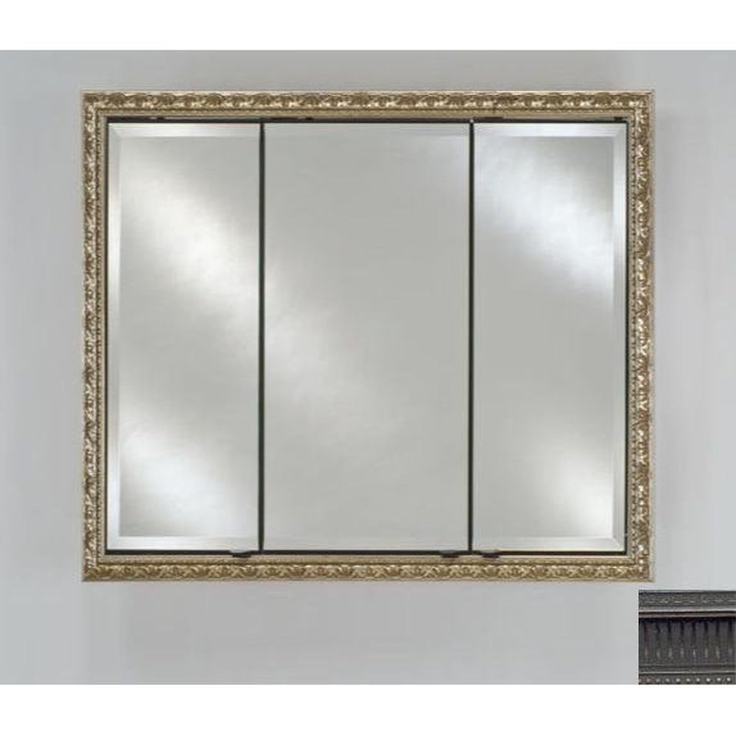 Afina Signature 34" x 30" Roman Antique Pewter Recessed Triple Door Medicine Cabinet With Beveled Edge Mirror