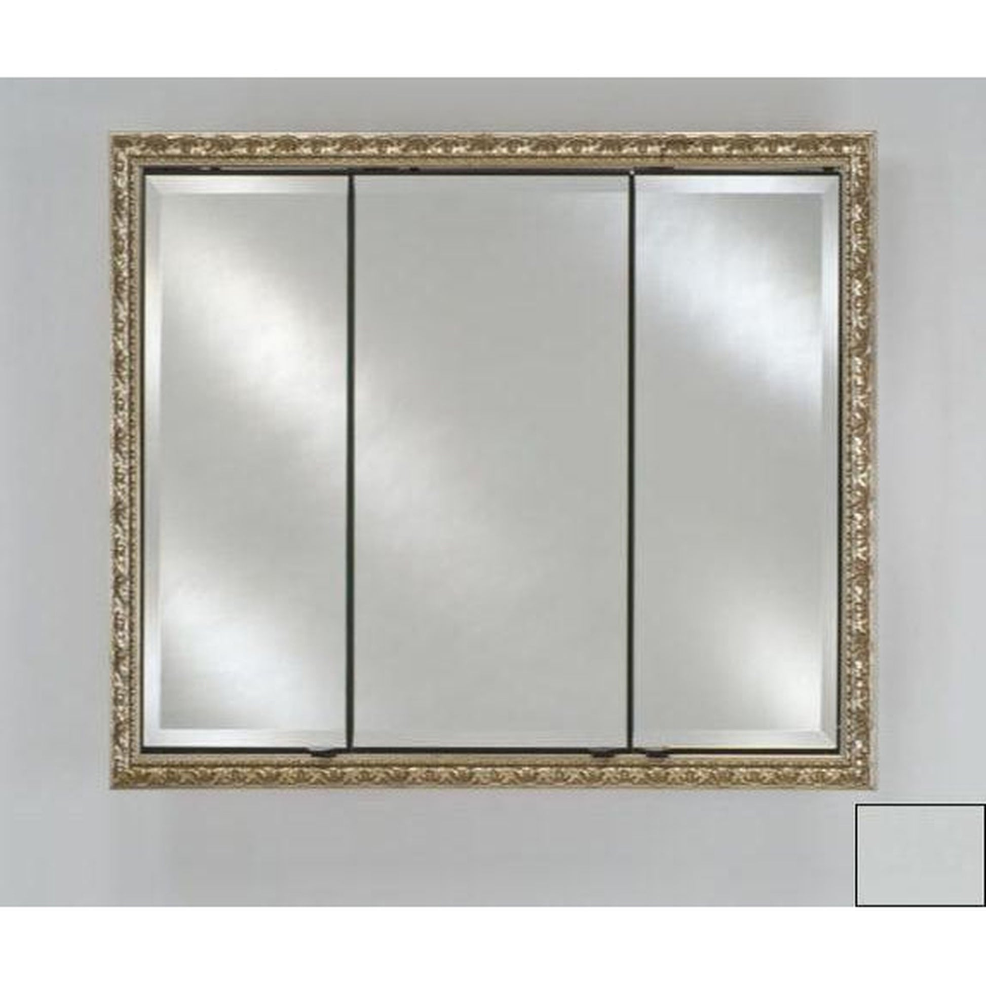 Afina Signature 34" x 30" Soho Satin White Recessed Triple Door Medicine Cabinet With Beveled Edge Mirror