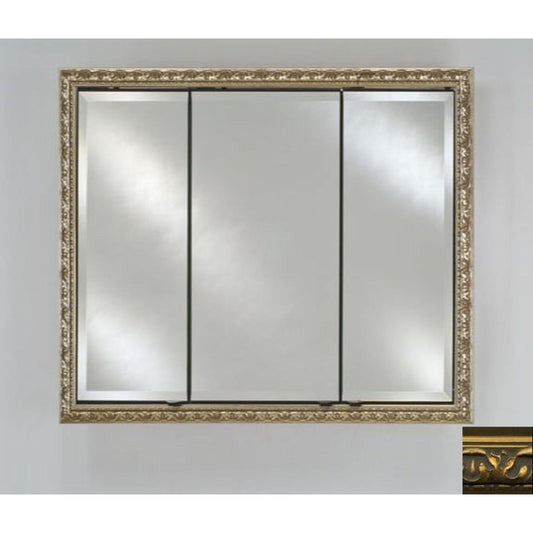 Afina Signature 34" x 30" Valencia Antique Gold Recessed Triple Door Medicine Cabinet With Beveled Edge Mirror
