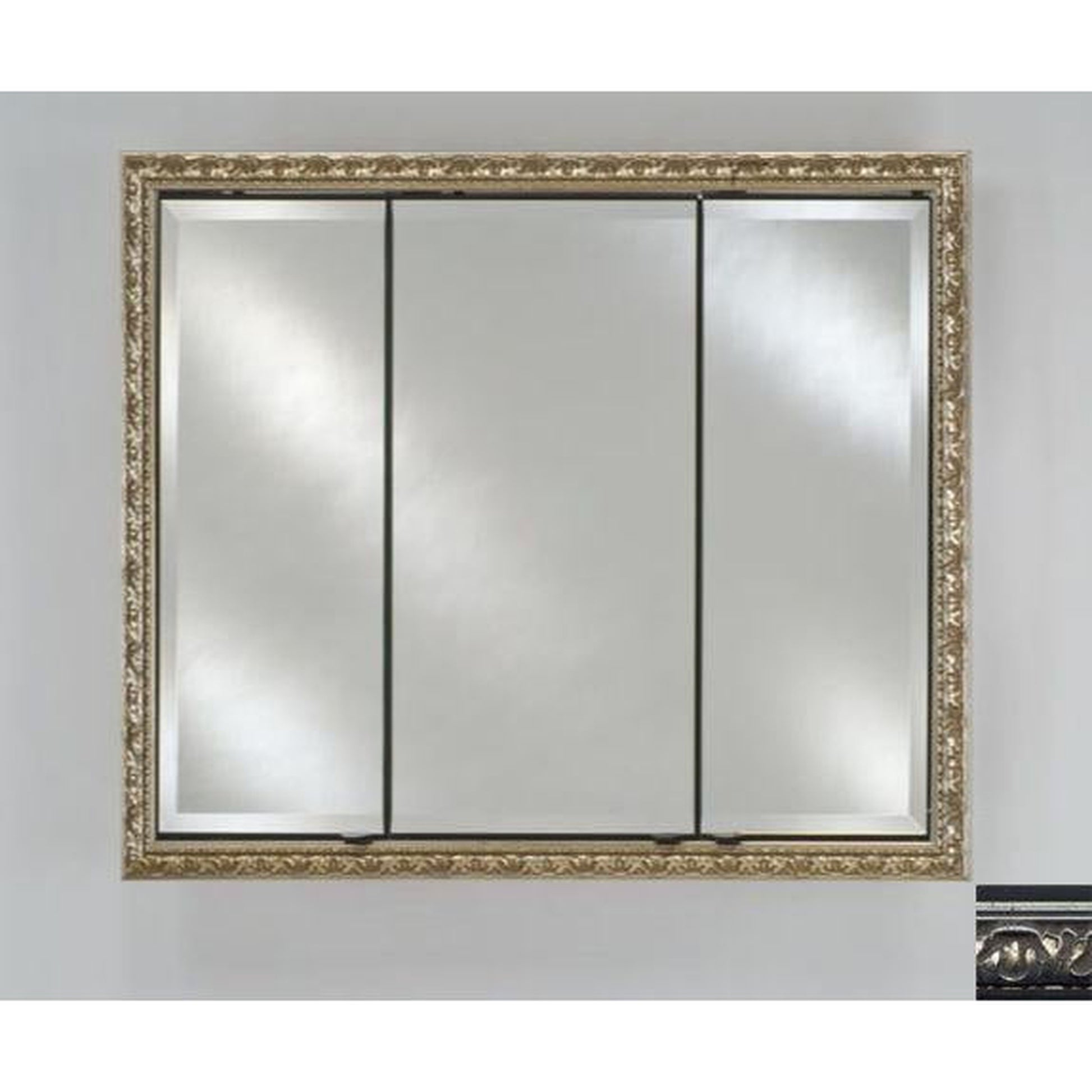 Afina Signature 34" x 30" Valencia Antique Silver Recessed Triple Door Medicine Cabinet With Beveled Edge Mirror