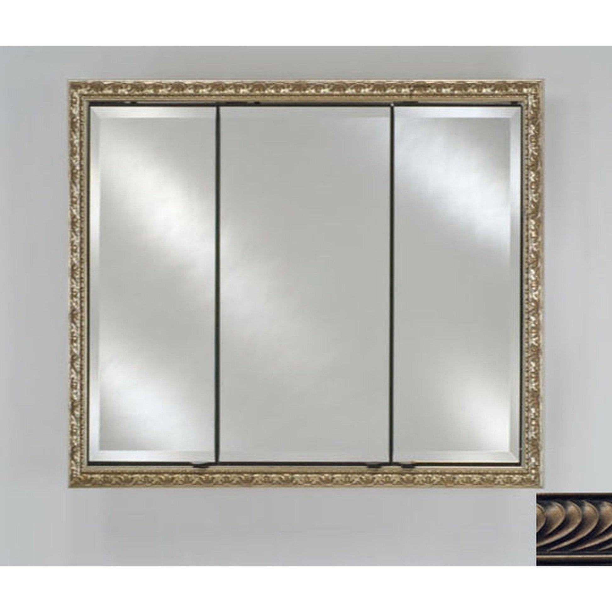 Afina Signature 34" x 30" Versailles Antique Pewter Recessed Triple Door Medicine Cabinet With Beveled Edge Mirror