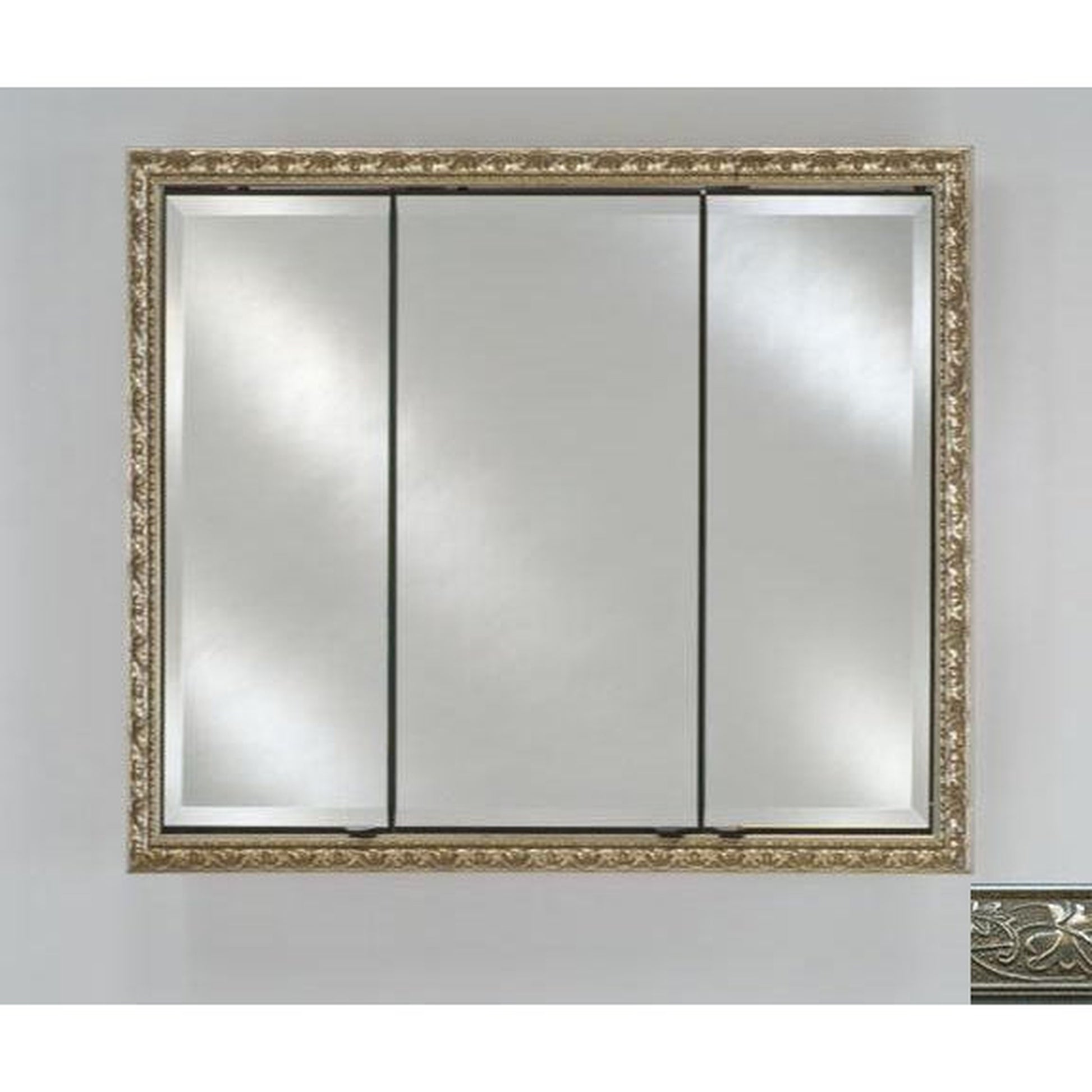 Afina Signature 38" x 30" Aristocrat Antique Silver Recessed Triple Door Medicine Cabinet With Beveled Edge Mirror